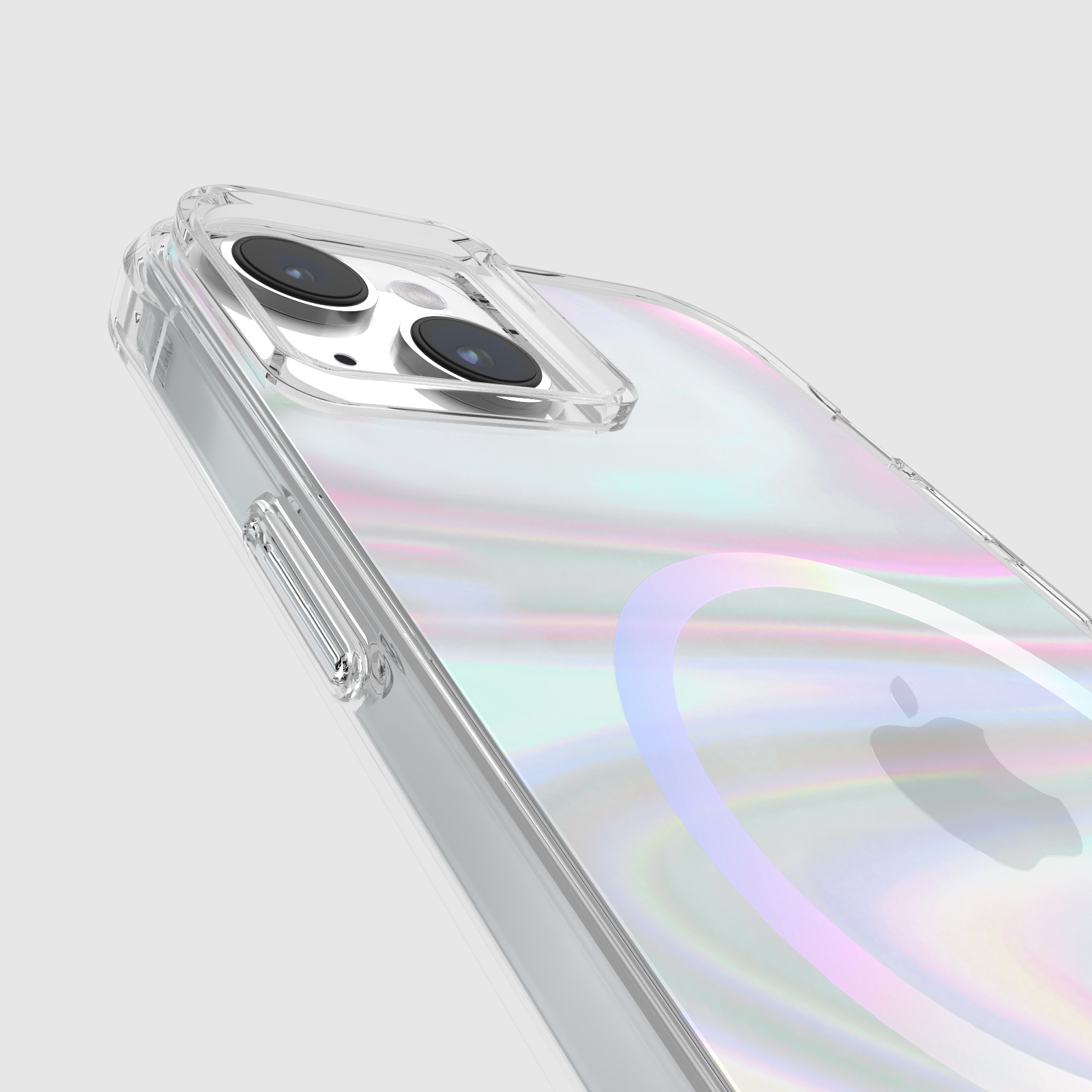 Custodia trasparente per iPhone. Design trasparente, evidenzia le caratteristiche del telefono.