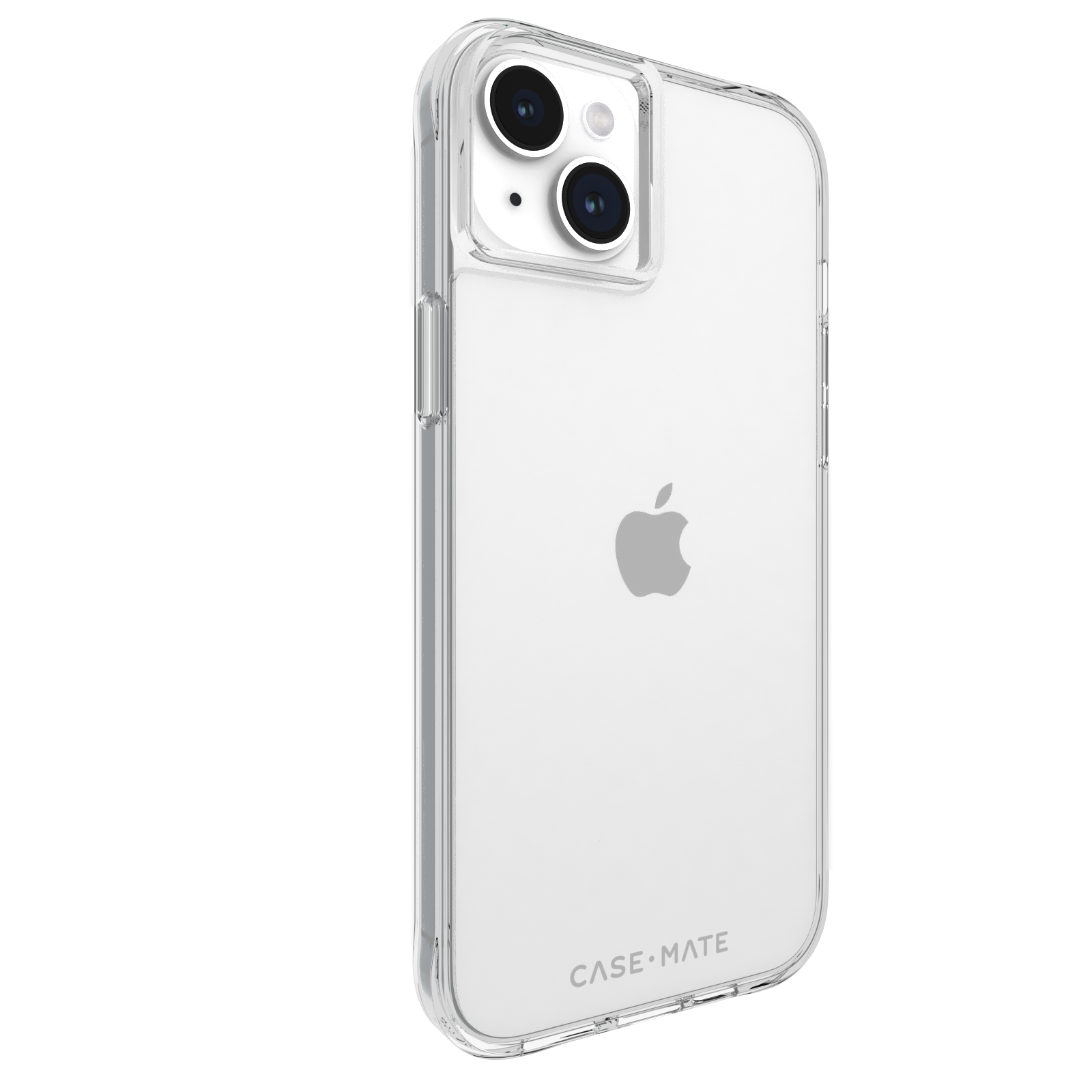 Transparente iPhone-Hülle mit Apple-Logo, zeigt die Rückkamera.