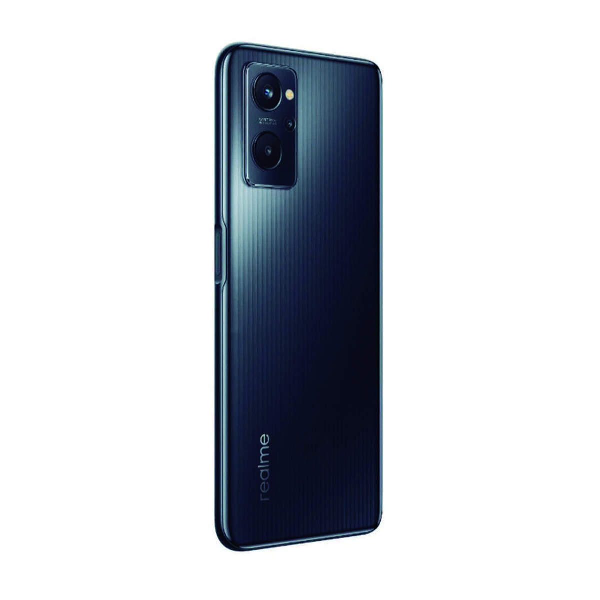 Schwarze Smartphone-Rückansicht. Vertikale Linien und Dual-Kamera, schwarzer Hintergrund.