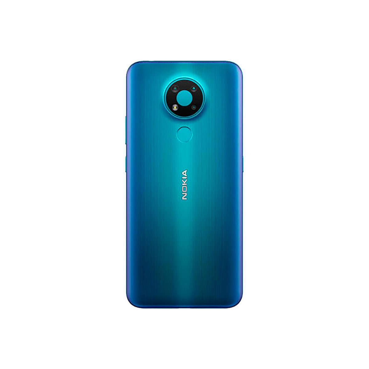 Rückansicht des teal Nokia-Telefons. Ein Kameraobjektiv. Weißer Hintergrund.