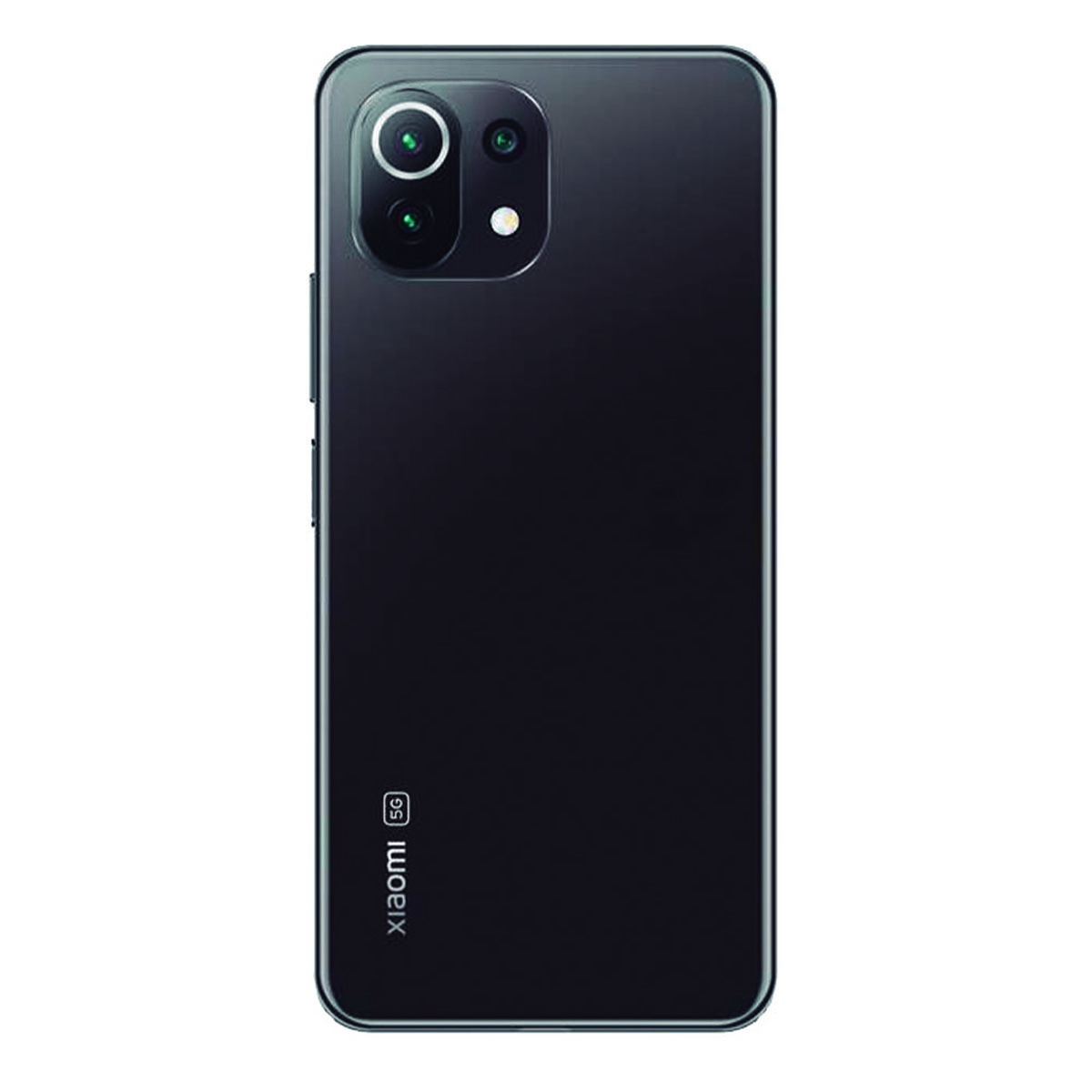 Tył czarnego telefonu Xiaomi 5G. Są trzy kamery i logo Xiaomi.
