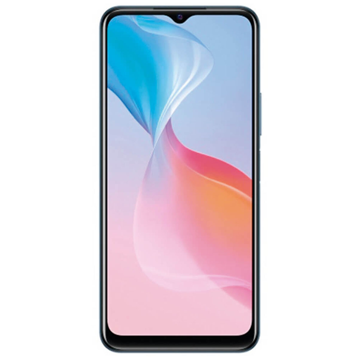 Smartfon z niebiesko-różowym abstrakcyjnym tłem na ekranie.