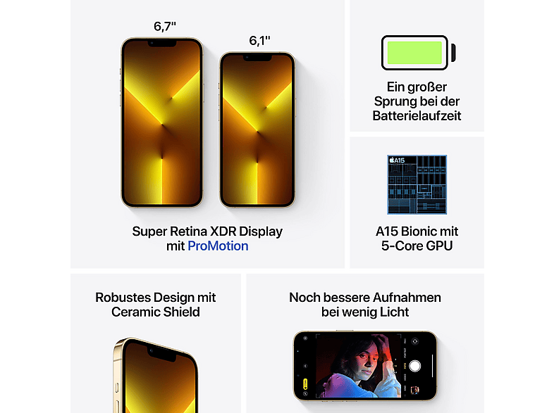 APPLE iPhone 13 Pro, Oro, Móvil iOS, 512 GB, 6 GB RAM, 6,1 