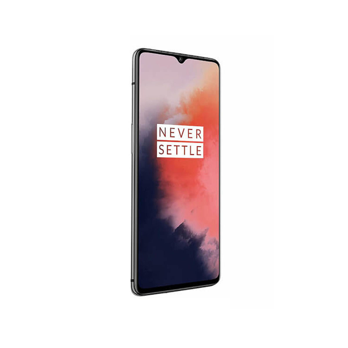 OnePlus-Telefon mit farbenfrohem Hintergrund auf dem Bildschirm, weißer Hintergrund.