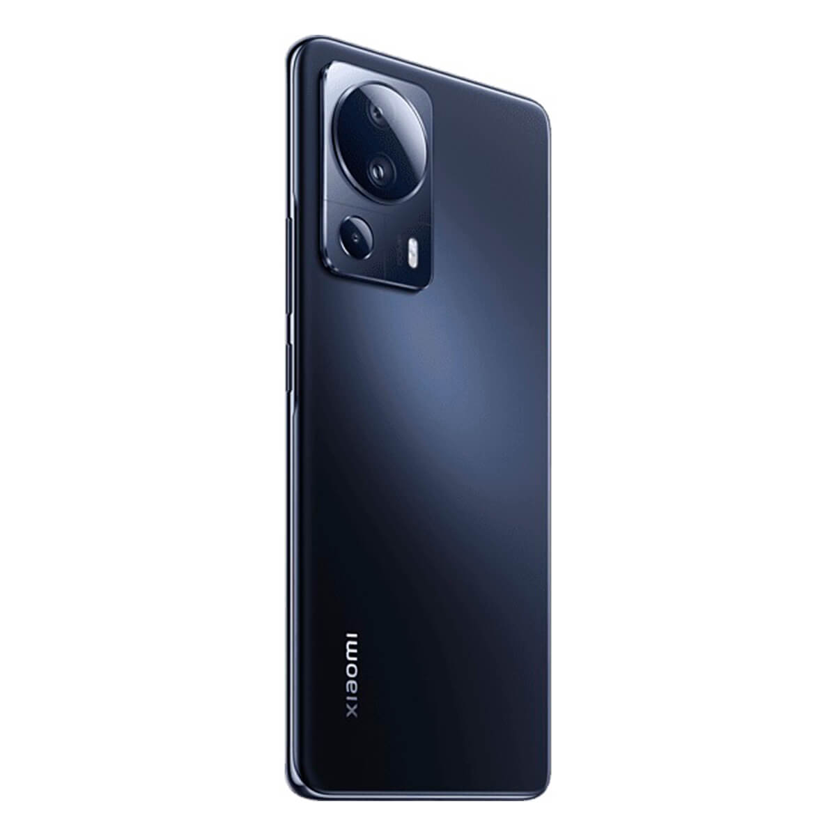 Telefono nero con obiettivo della fotocamera, vista posteriore, con logo Xiaomi.