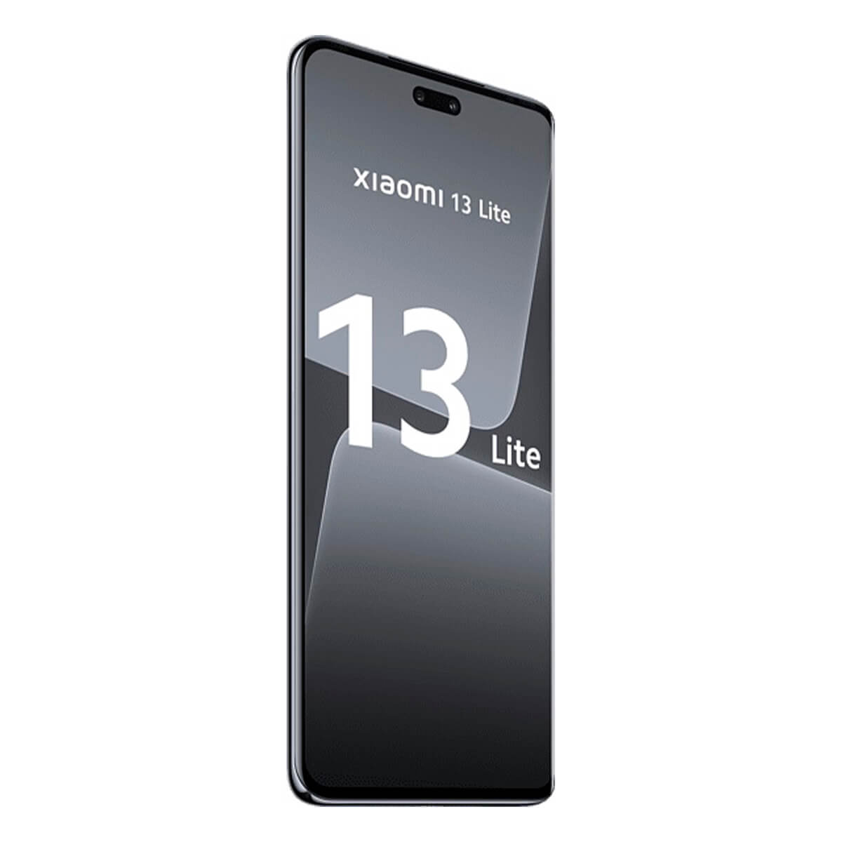 Telefono Xiaomi 13 Lite in mostra. È nero con testo bianco e uno sfondo sfumato.