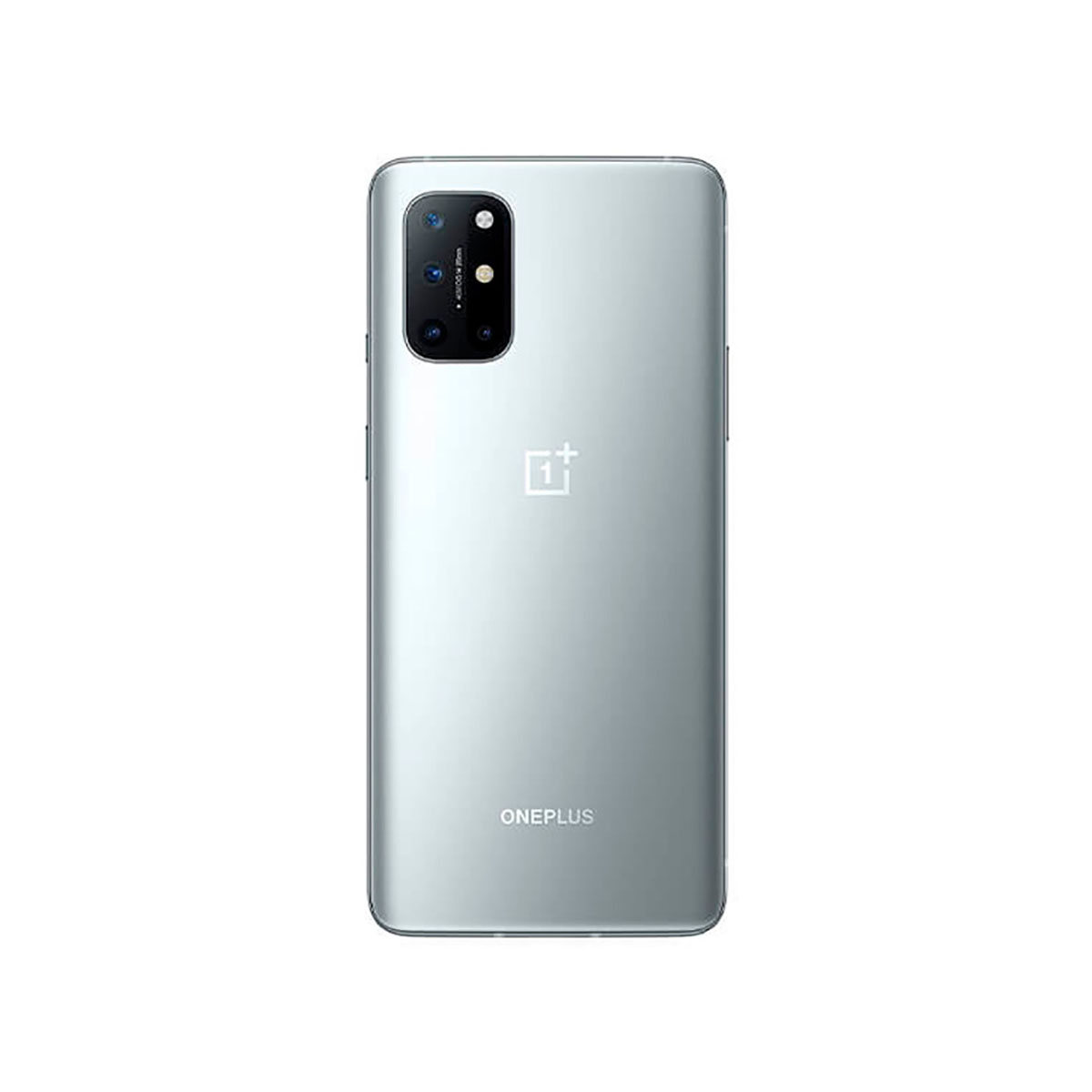Zilveren smartphone met meerdere camera's, een OnePlus-logo en het woord ONEPLUS.
