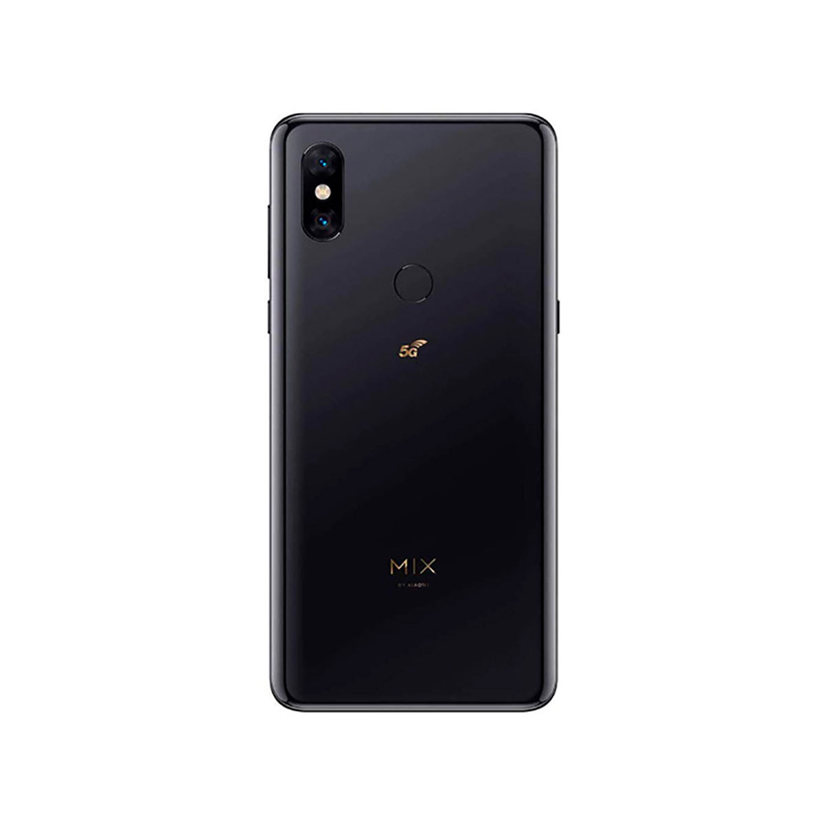 Uno smartphone nero con una configurazione a doppia fotocamera e un sensore di impronte digitali. Ha il logo MiX.