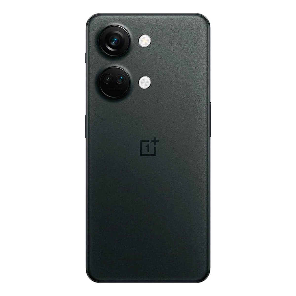Czarny tył telefonu OnePlus z aparatami na czarnym tle.