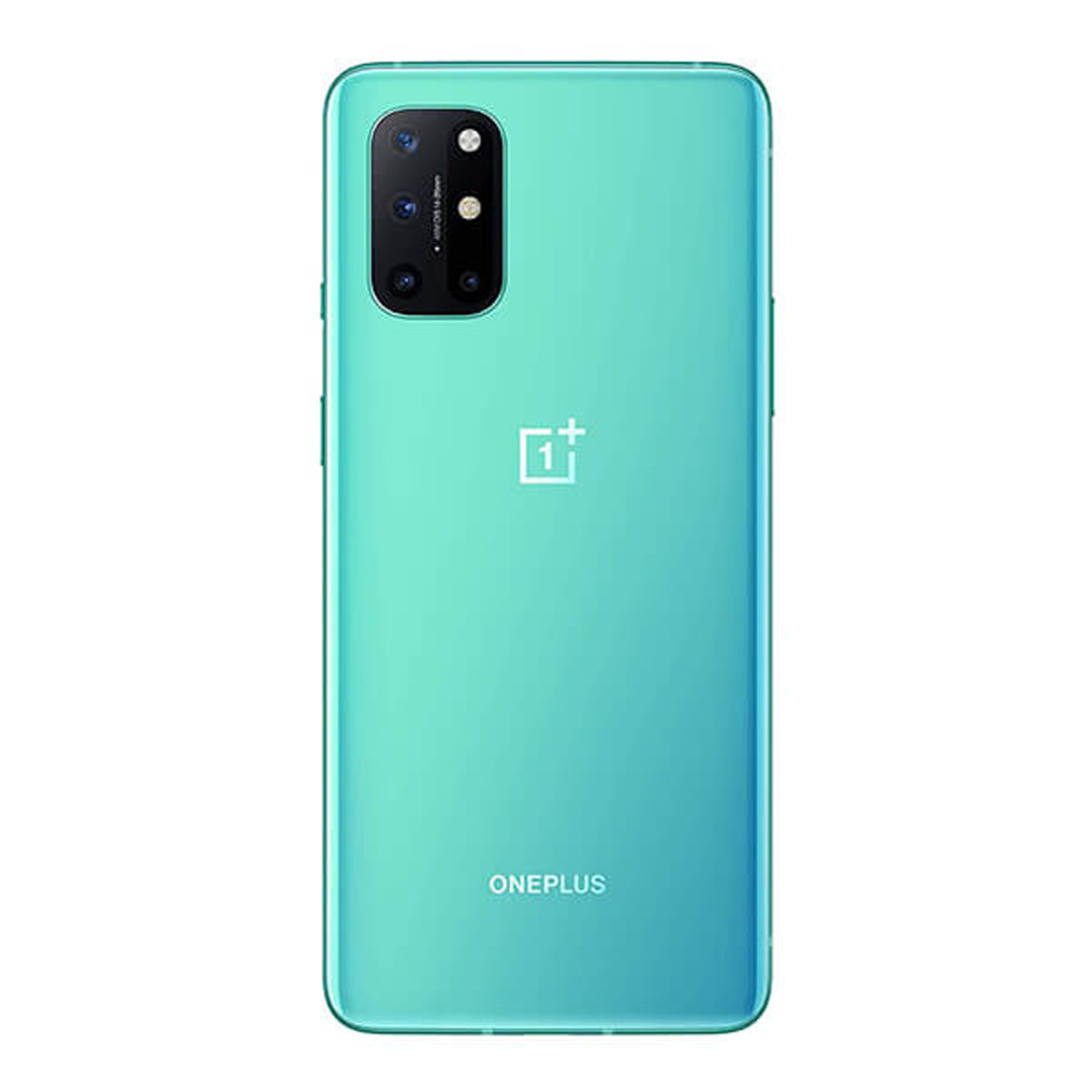 Grünes Smartphone mit quadratischem Kameramodul und OnePlus-Logo. Rückansicht.