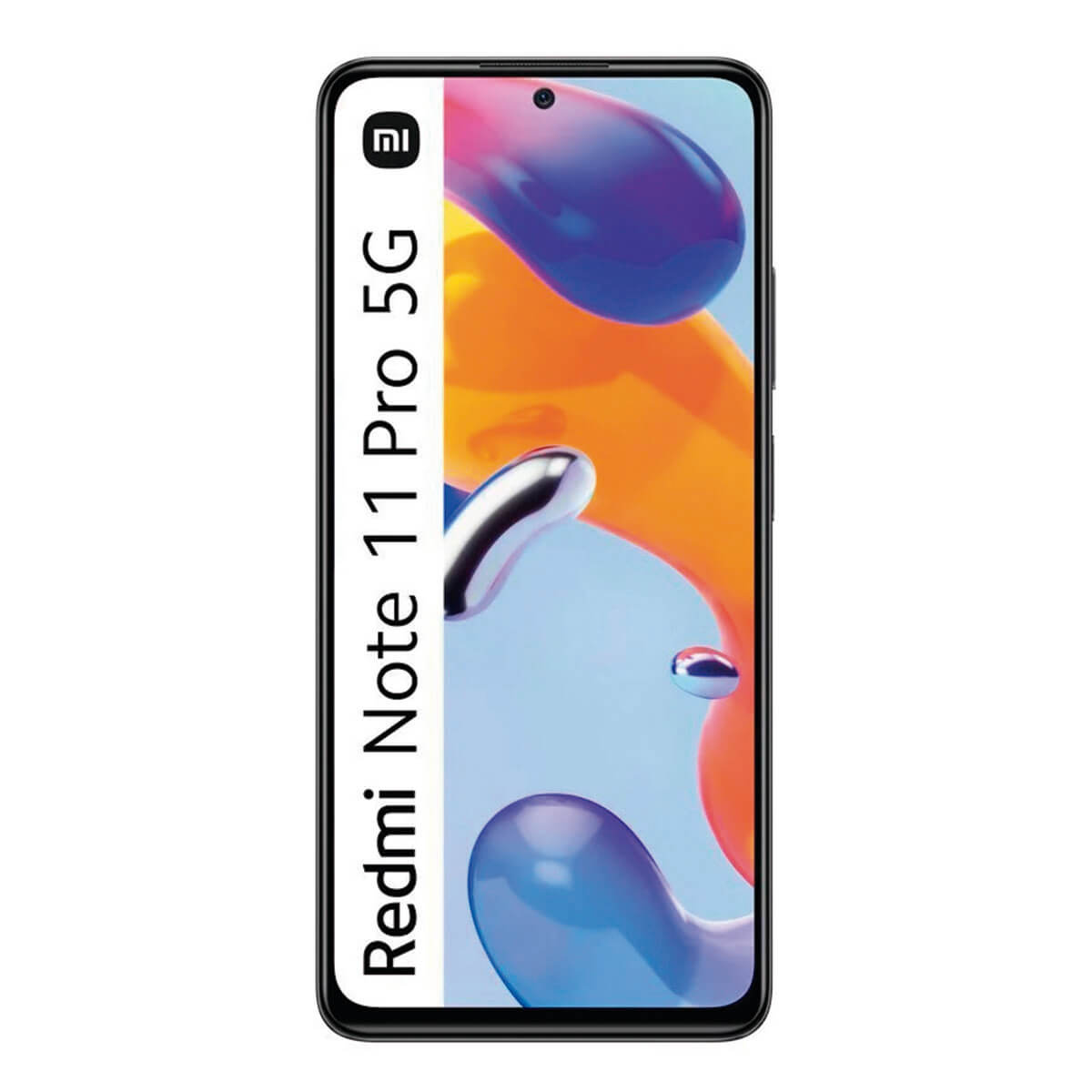 Smartfon Redmi Note 11 Pro 5G na białym tle z abstrakcyjnym tłem.