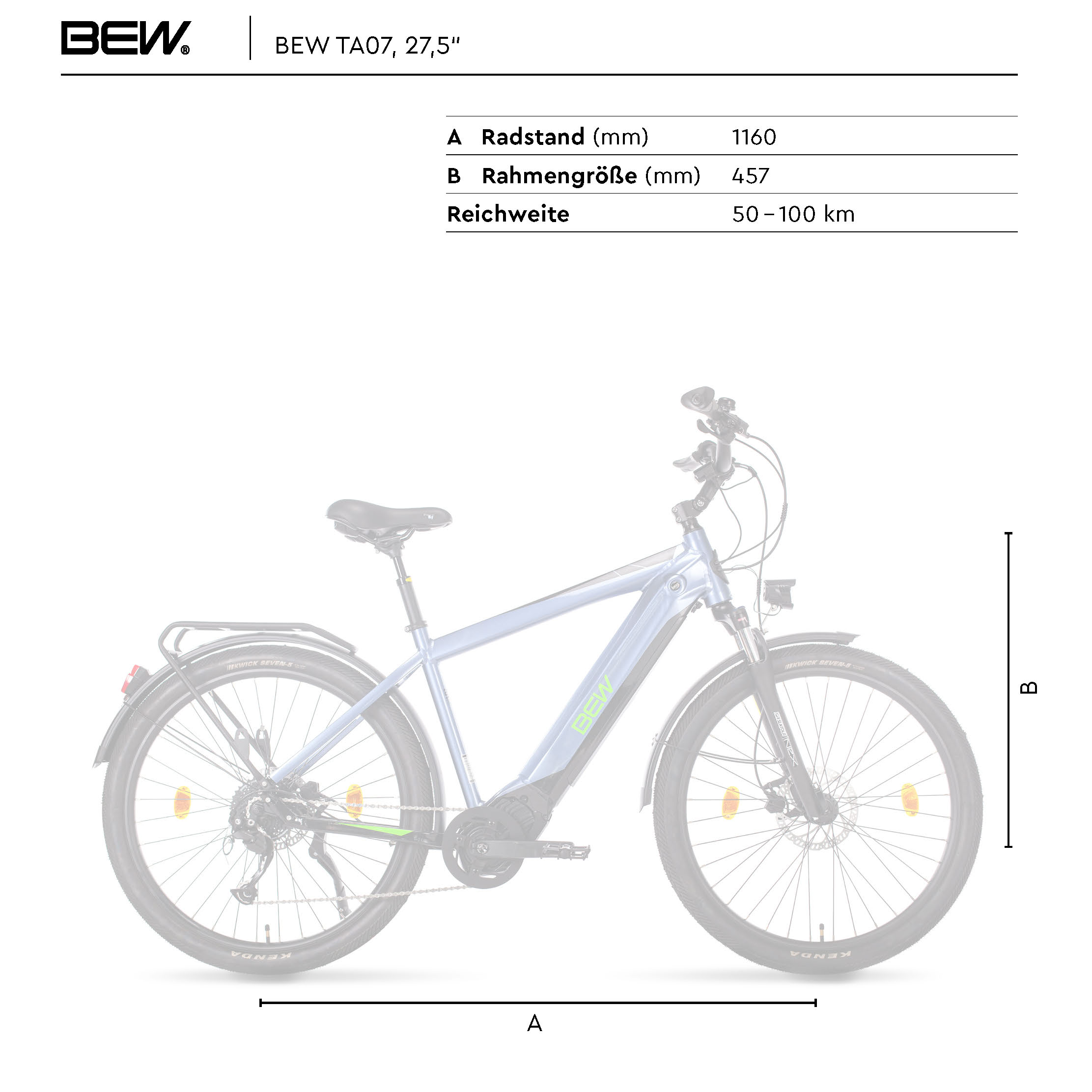 BEW TA07 Trekkingrad (Laufradgröße: 800 Wh, 27,5 Zoll, blau) Herren-Rad