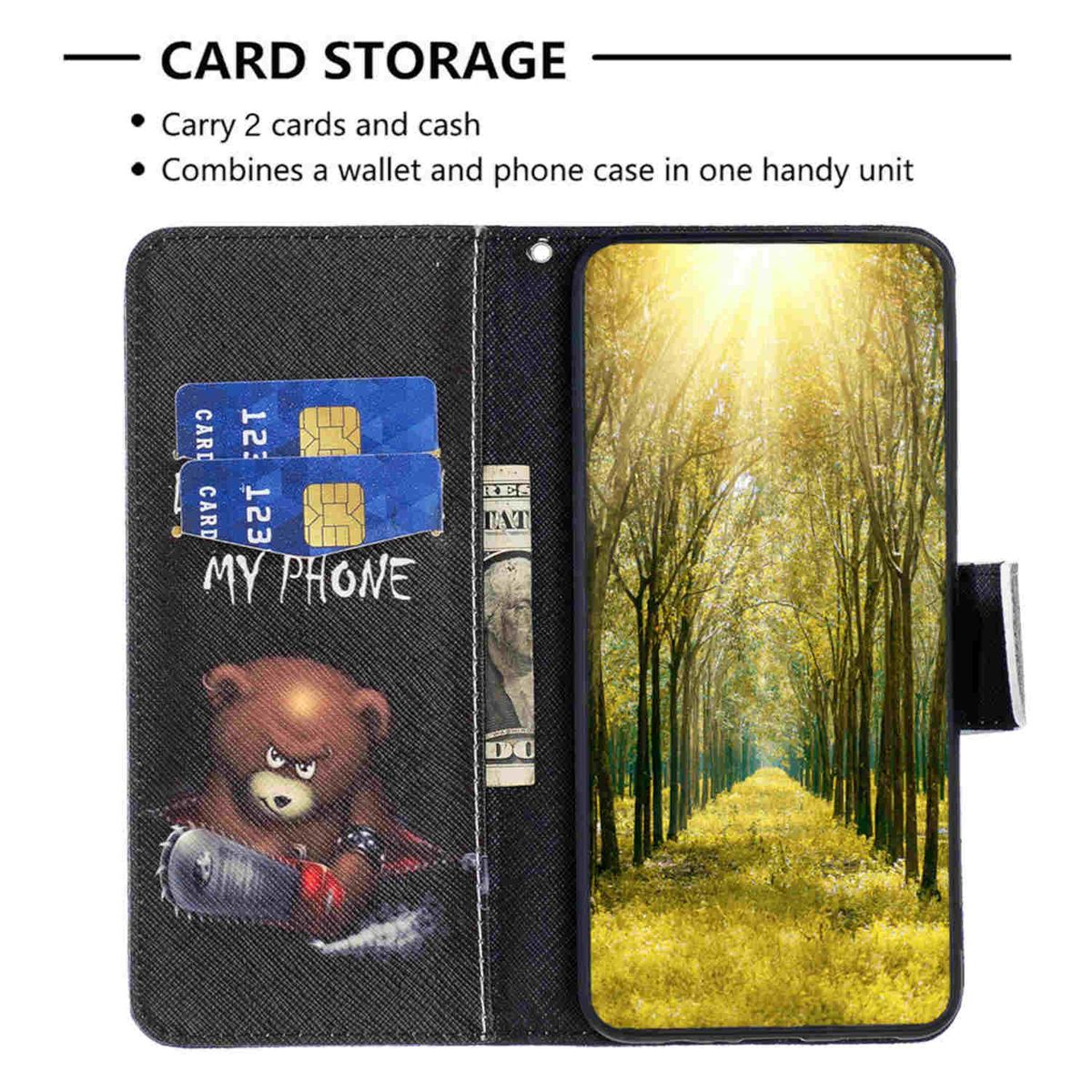 WIGENTO Wallet Book Muster Motiv Druck mit Tasche iPhone Fach, Geld Apple, Schwarz 15, & Kreditkarten / Bookcover