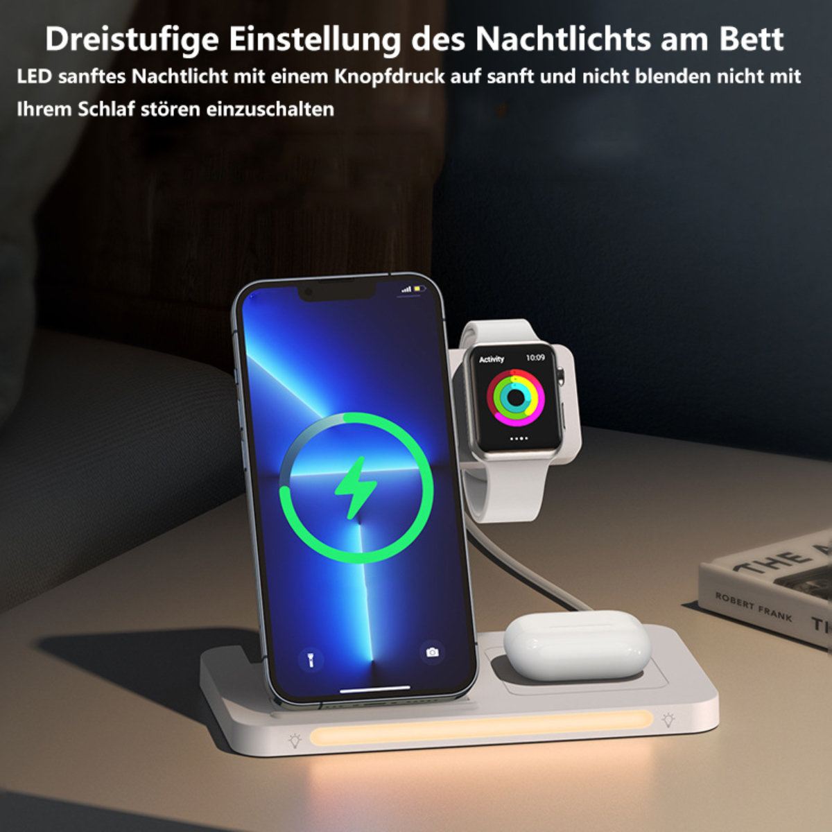 Ladegerät für Drahtloses Uhr Laden Handy Apple BYTELIKE drahtloses Geeignet Multifunktions-3-in-1 Batteriestand iphone, Headset weiß
