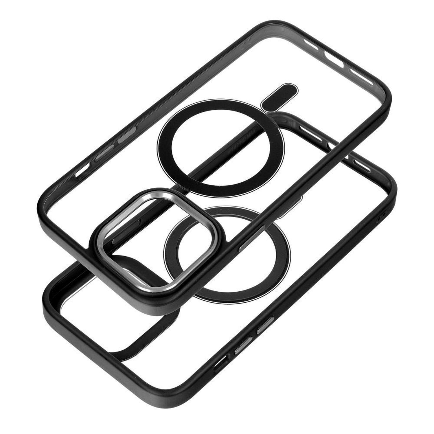 Zwei transparente Handyhüllen gestapelt. Schwarze Ränder und ein kreisförmiges Design in der Mitte.