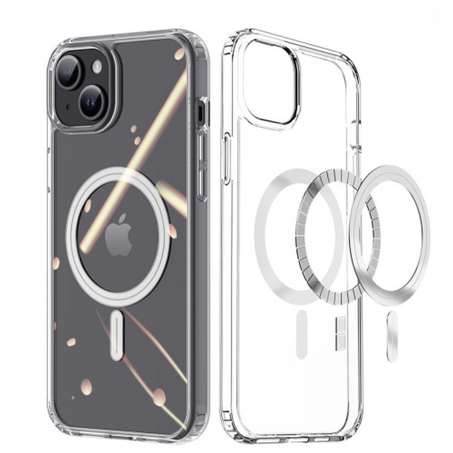 Klare iPhone-Hülle mit Ring und Telefon links. Abgelöster Ring rechts.