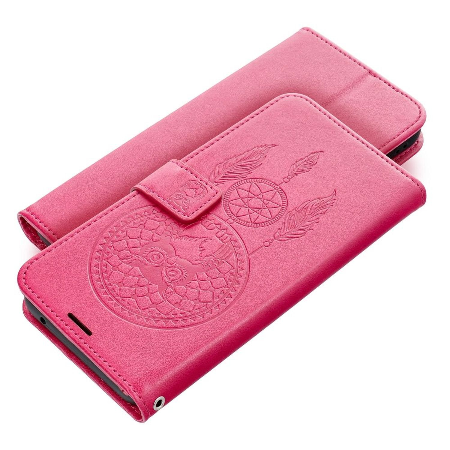 Rosa Handyhülle mit Traumfänger-Design. Es hat einen Verschluss und eine Abdeckung.
