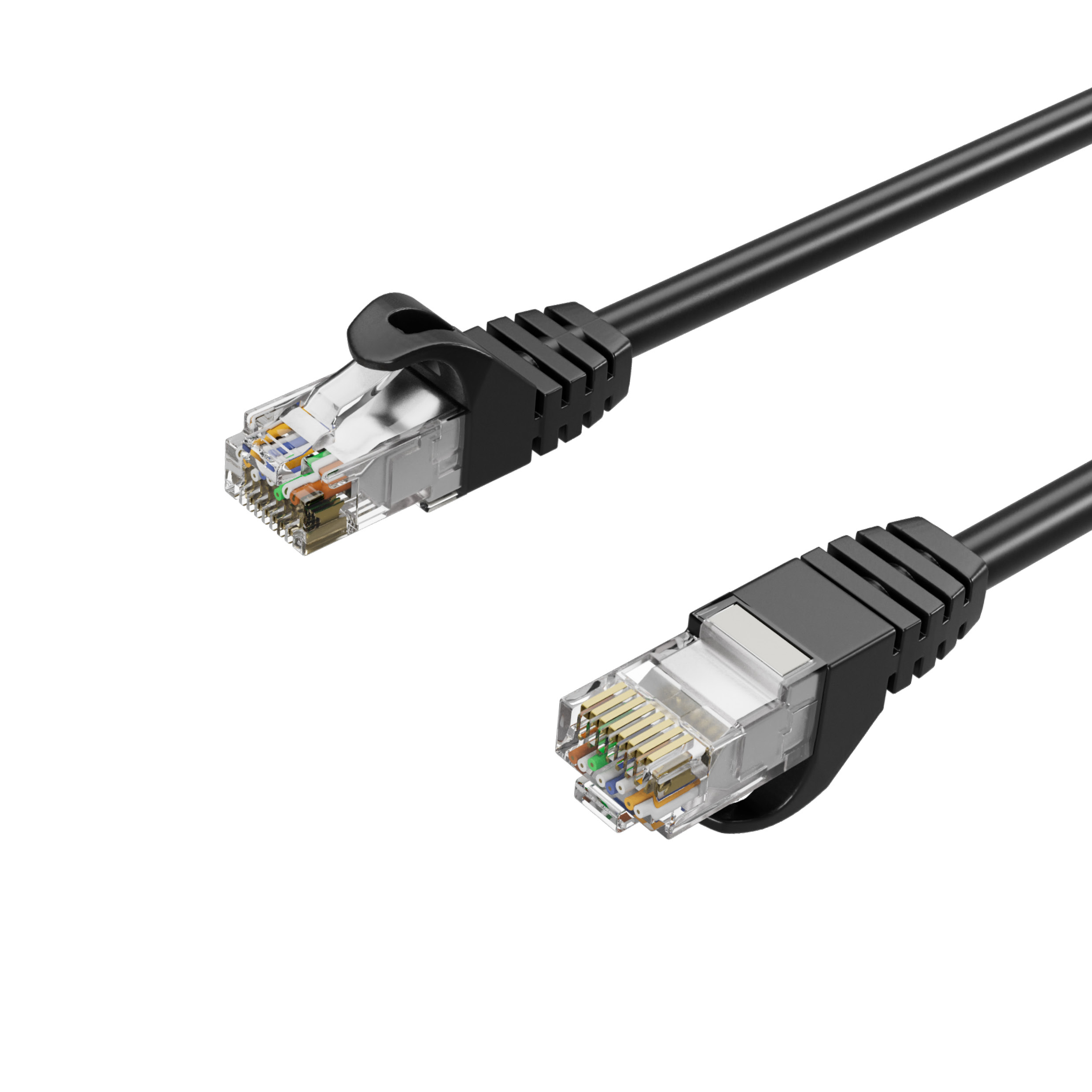 Patchkabel, 10 Gbit/s LAN-Kabel Patchkabel bis CAT 7,50m U/UTP, Rohkabel, Schwarz, RJ45 7 KABELBUDE Netzwerkkabel 7,50 m RJ45,