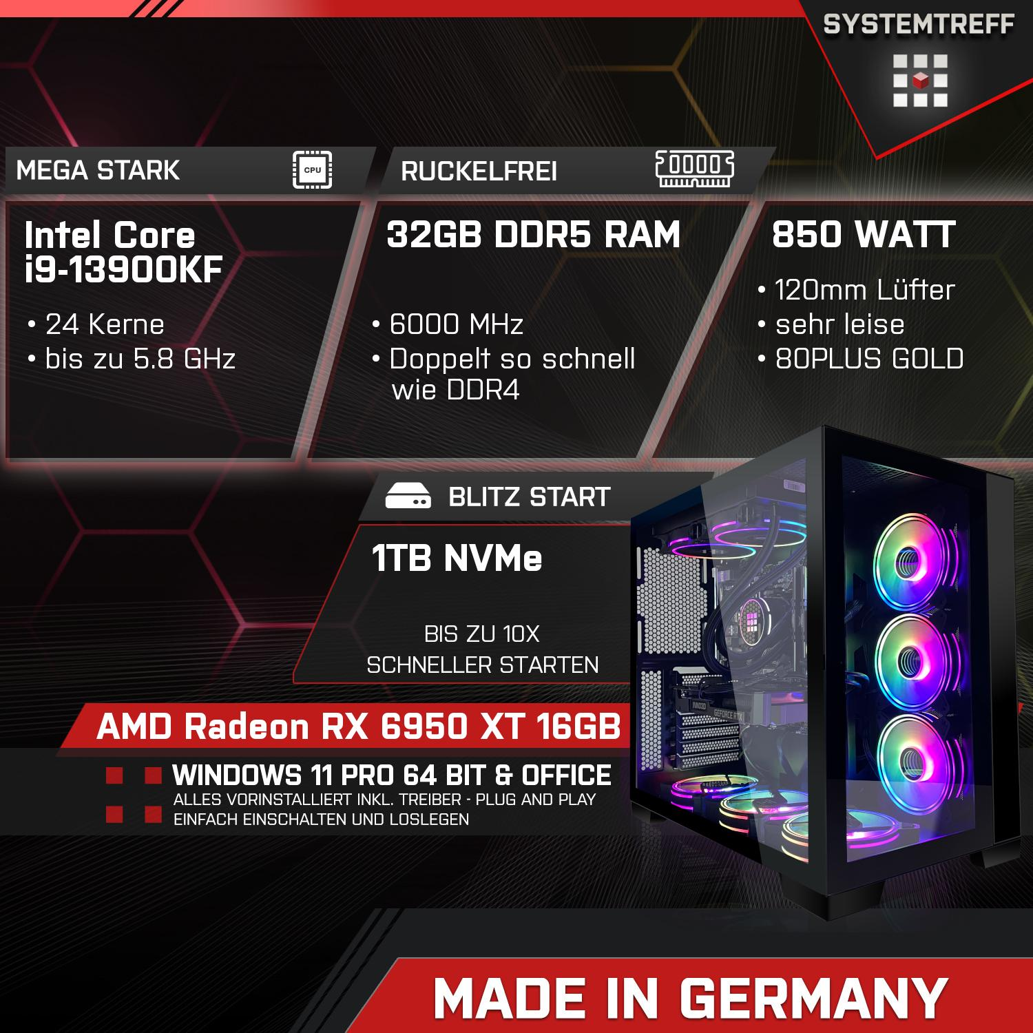 11 mSSD, 1000 AMD i9-13900KF, GB RAM, i9 GB Gaming XT High-End Intel mit Intel® 6950 Core Pro, 32 SYSTEMTREFF Prozessor, Radeon™ Core™ RX Windows PC Gaming