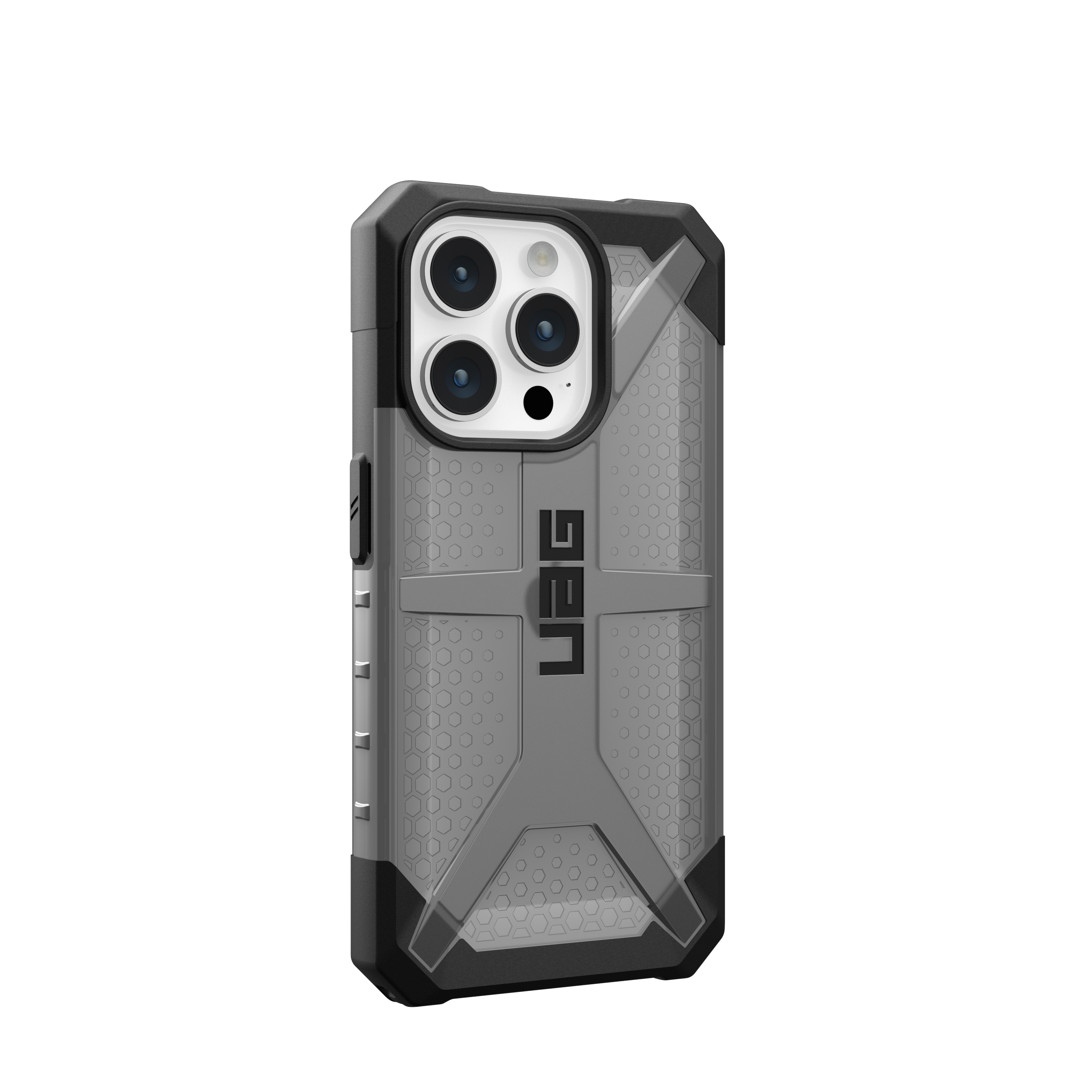 Eine Schutzhülle für ein Telefon, grau und schwarz, mit einem auffälligen UAG-Logo.