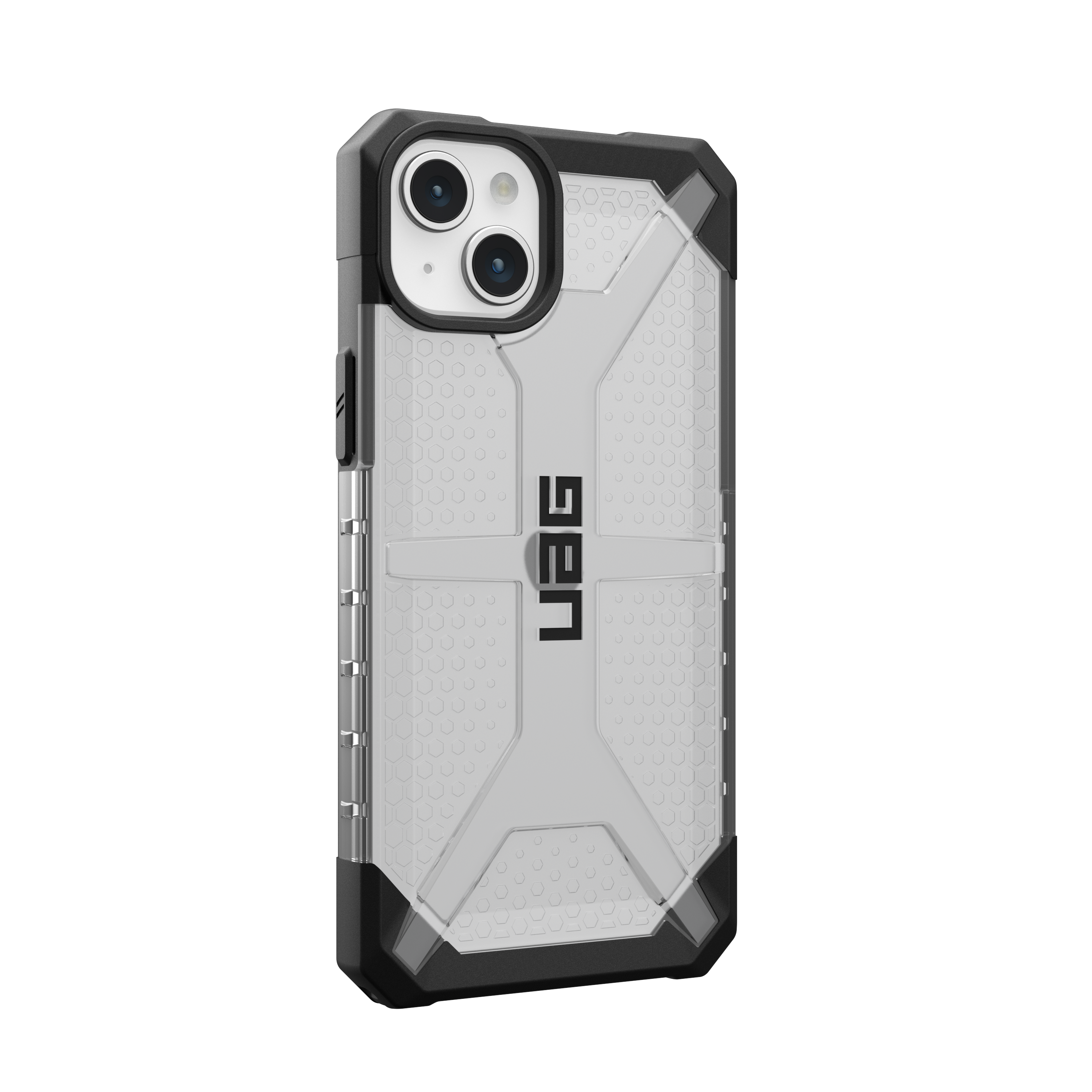Custodia nera per telefono con retro trasparente. Il logo UAG è visibile.