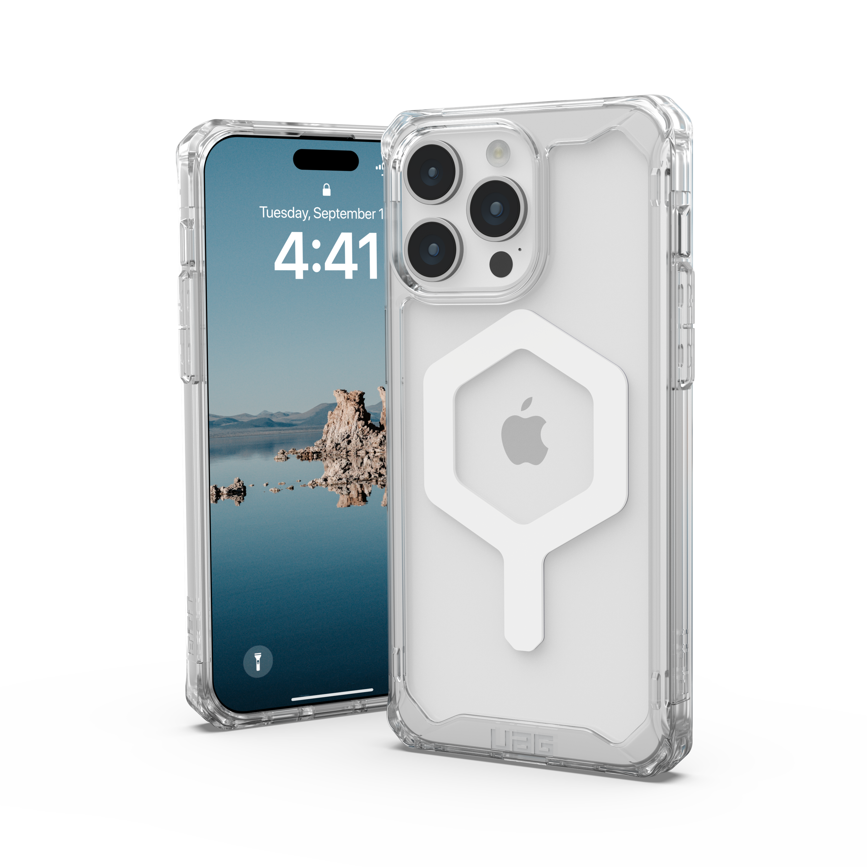 URBAN ARMOR GEAR Plyo ice 15 Apple, (transparent)/weiß Backcover, iPhone Pro, MagSafe