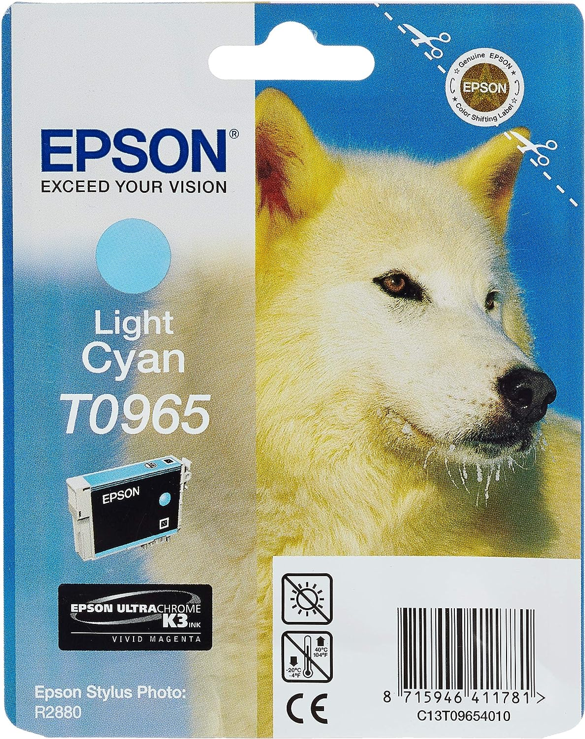 Confezione di cartucce d'inchiostro con illustrazione di lupo e logo Epson.