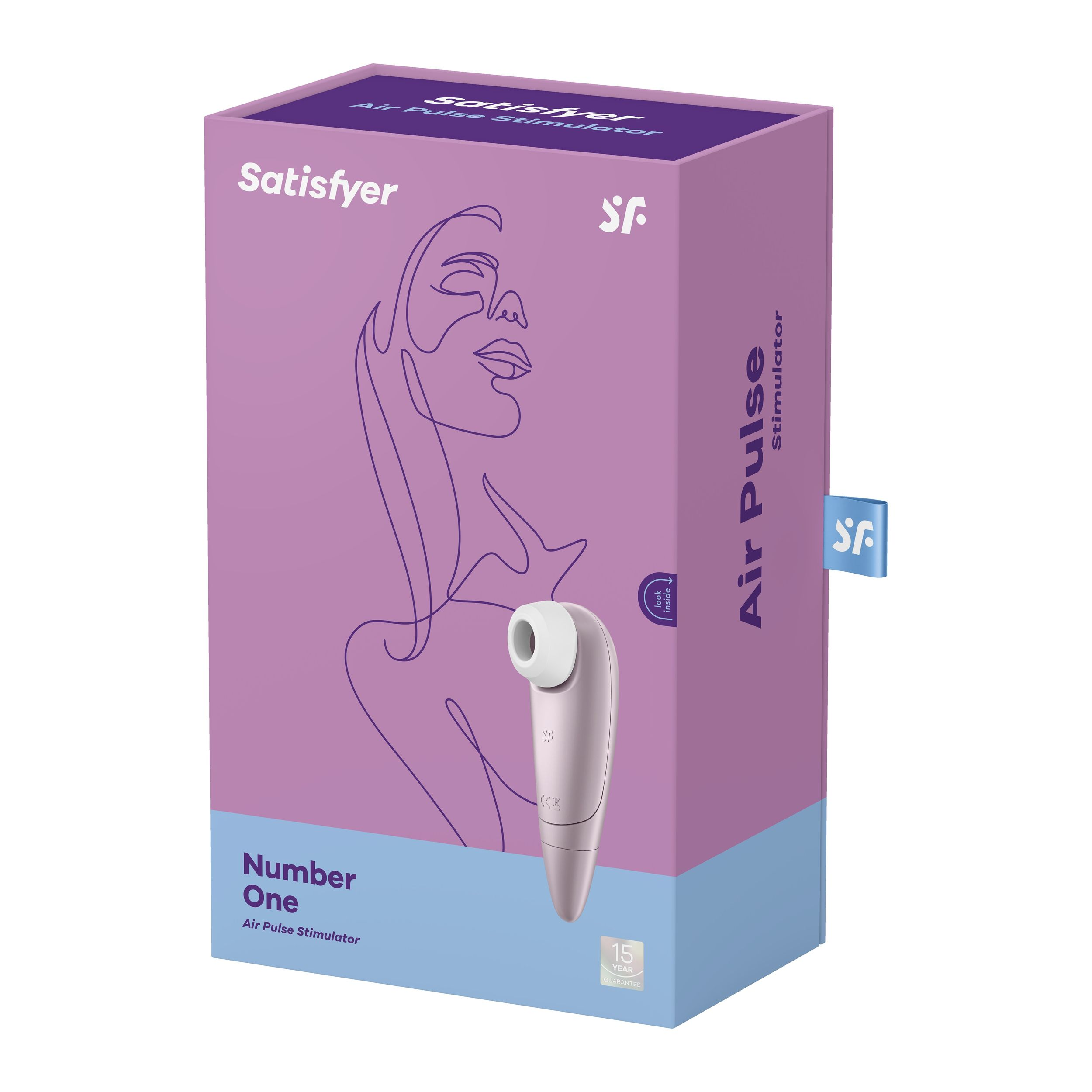 Różowe pudełko z Satisfyer Air Pulse Stimulator i marką z rysunkiem kobiety.