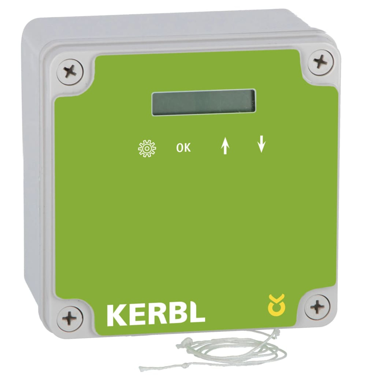 Quadratisches grünes und weißes Kerbl-Bedienfeld mit OK-Anzeige und Pfeiltasten.