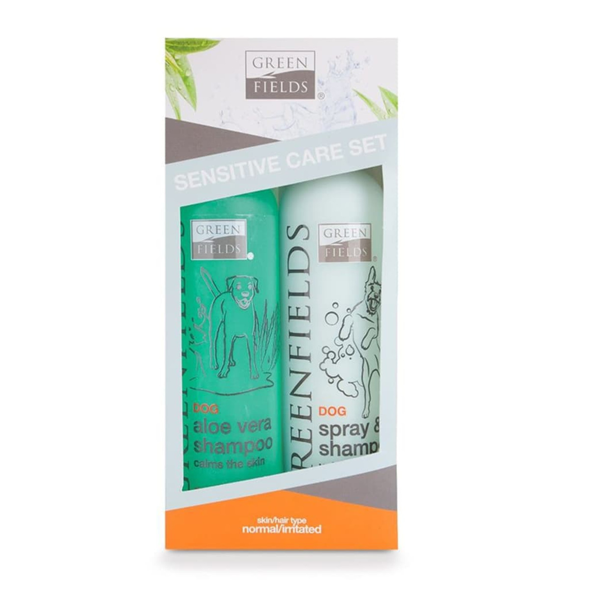 Set aus Hundeshampoo und Spray in einer Box.