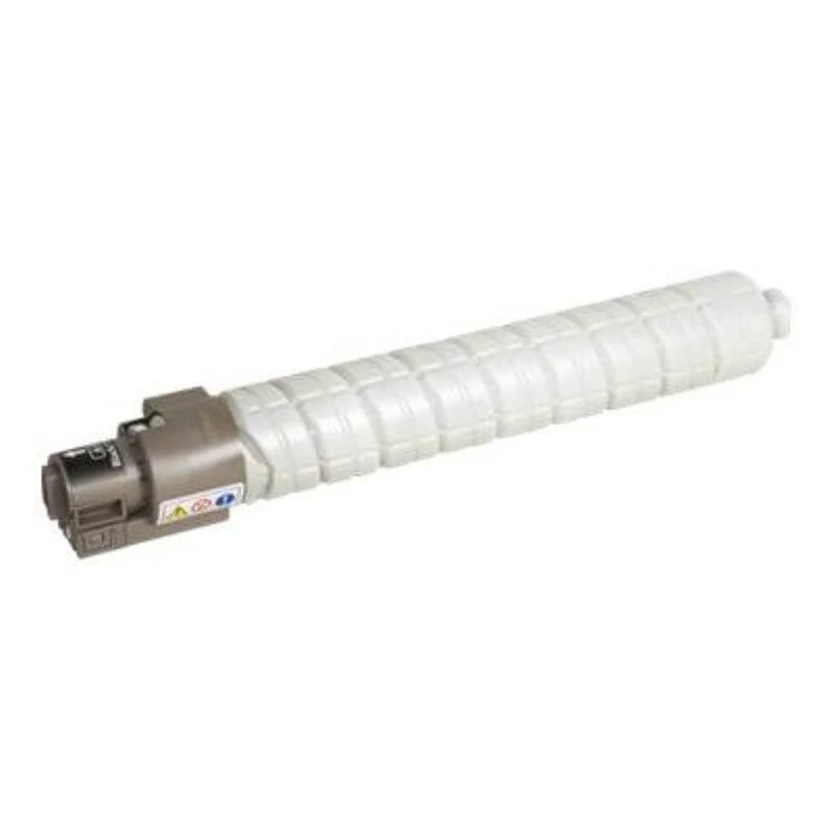 Cartuccia toner cilindrica di colore chiaro con connettore grigio scuro su sfondo bianco.