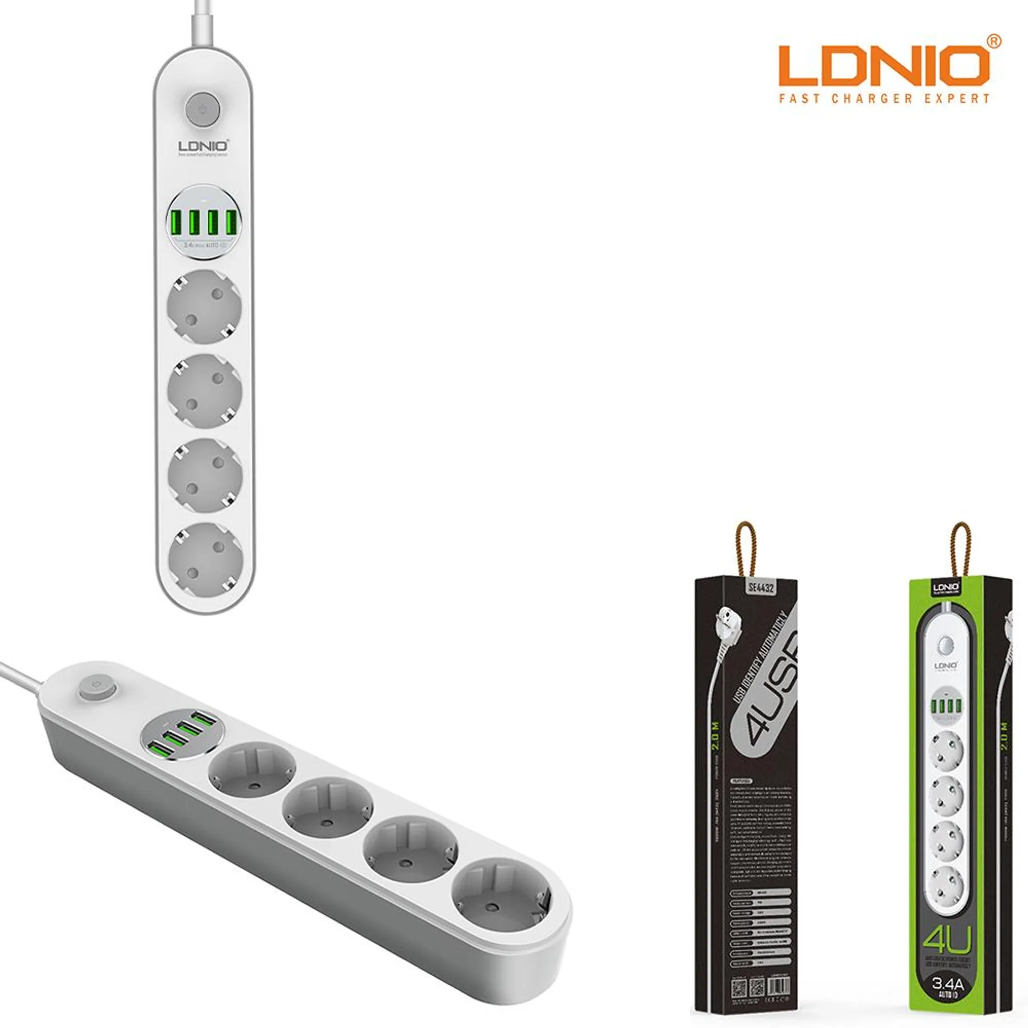 LDNIO 4fach Steckdosenleiste mit 4fach Steckdosenleiste von LDNIO USB