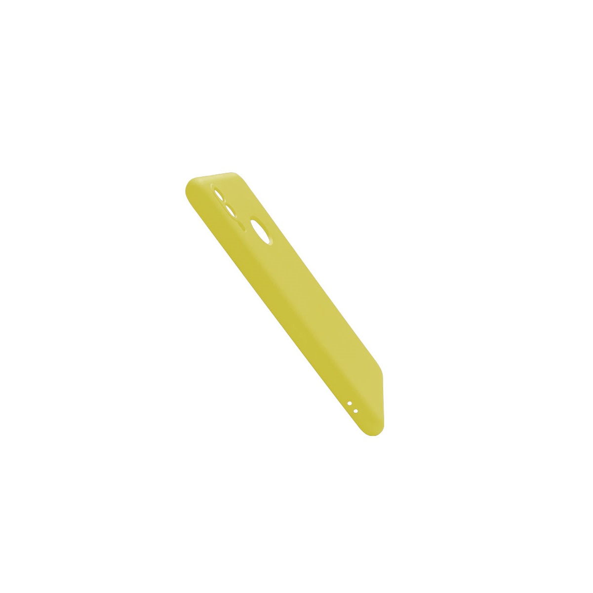 Gelbe Handyhülle mit Kameraausschnitt und Loch für einen Fingerring.