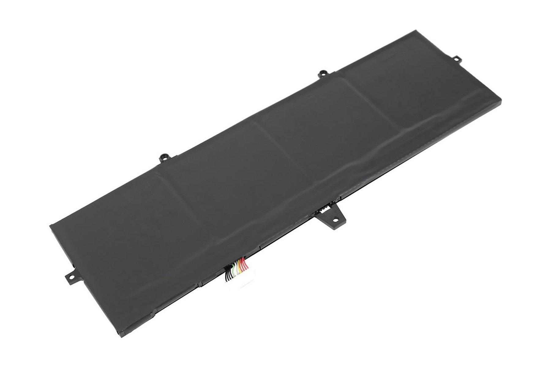 Batteria per laptop nera, isolata su sfondo bianco.