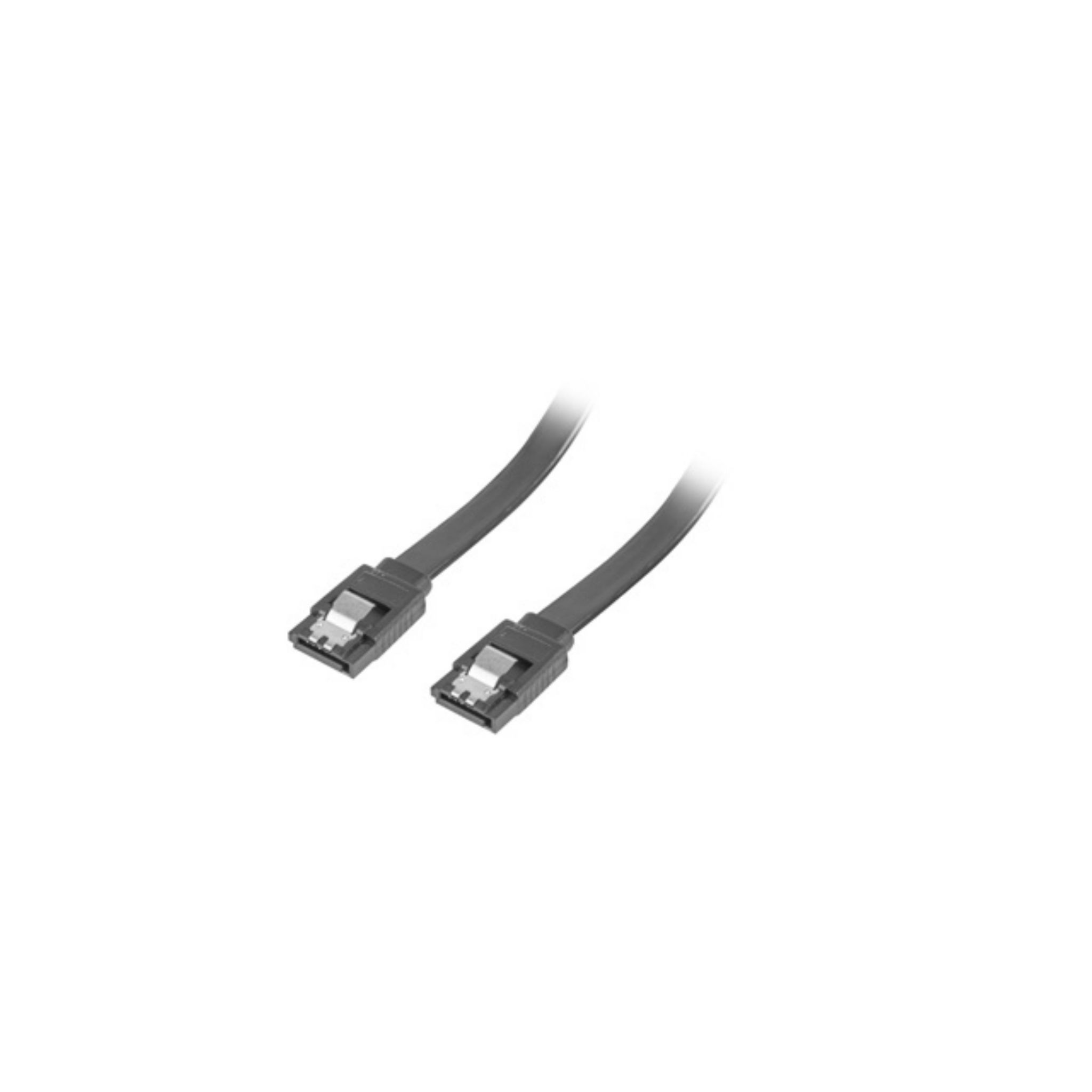 Two black SATA cables. They are lying on a white surface.
