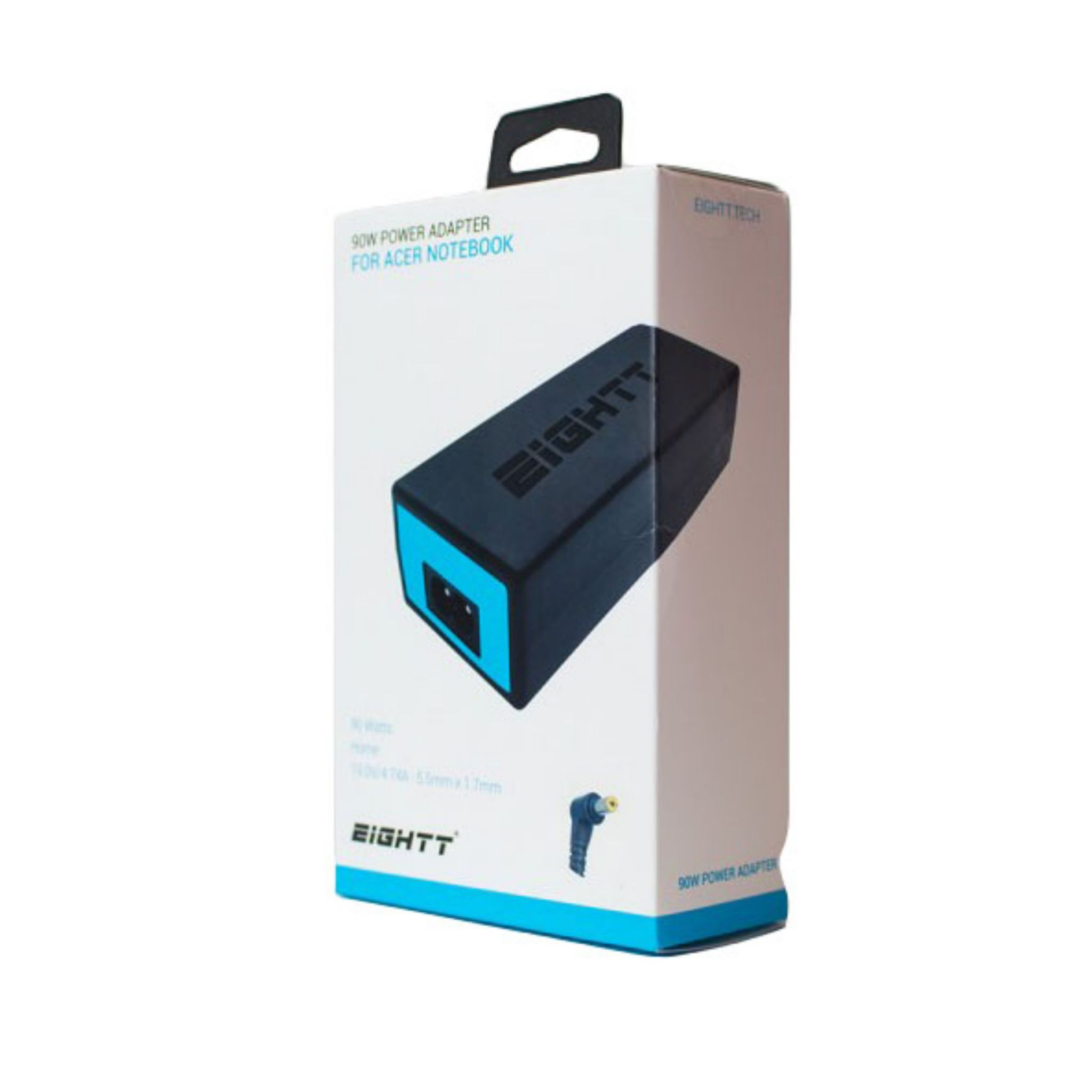 Caja blanca para un adaptador de corriente de 90W, para portátiles Acer. Tiene asa.