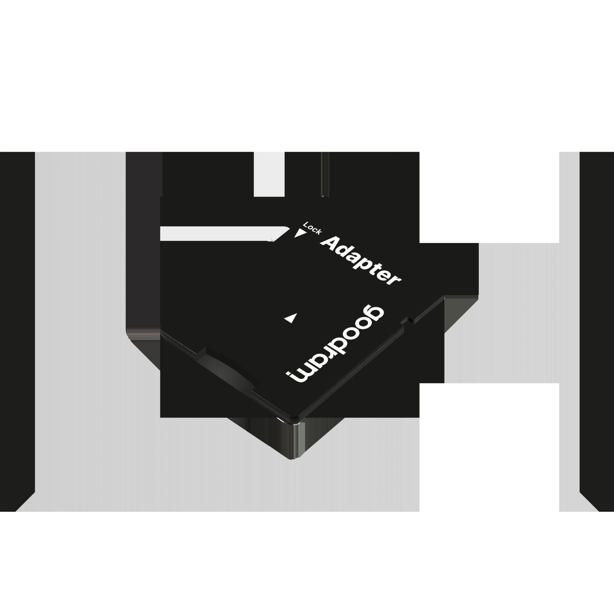 Ein Adapter auf weißer Oberfläche mit dem Wort 'goodram' darauf.