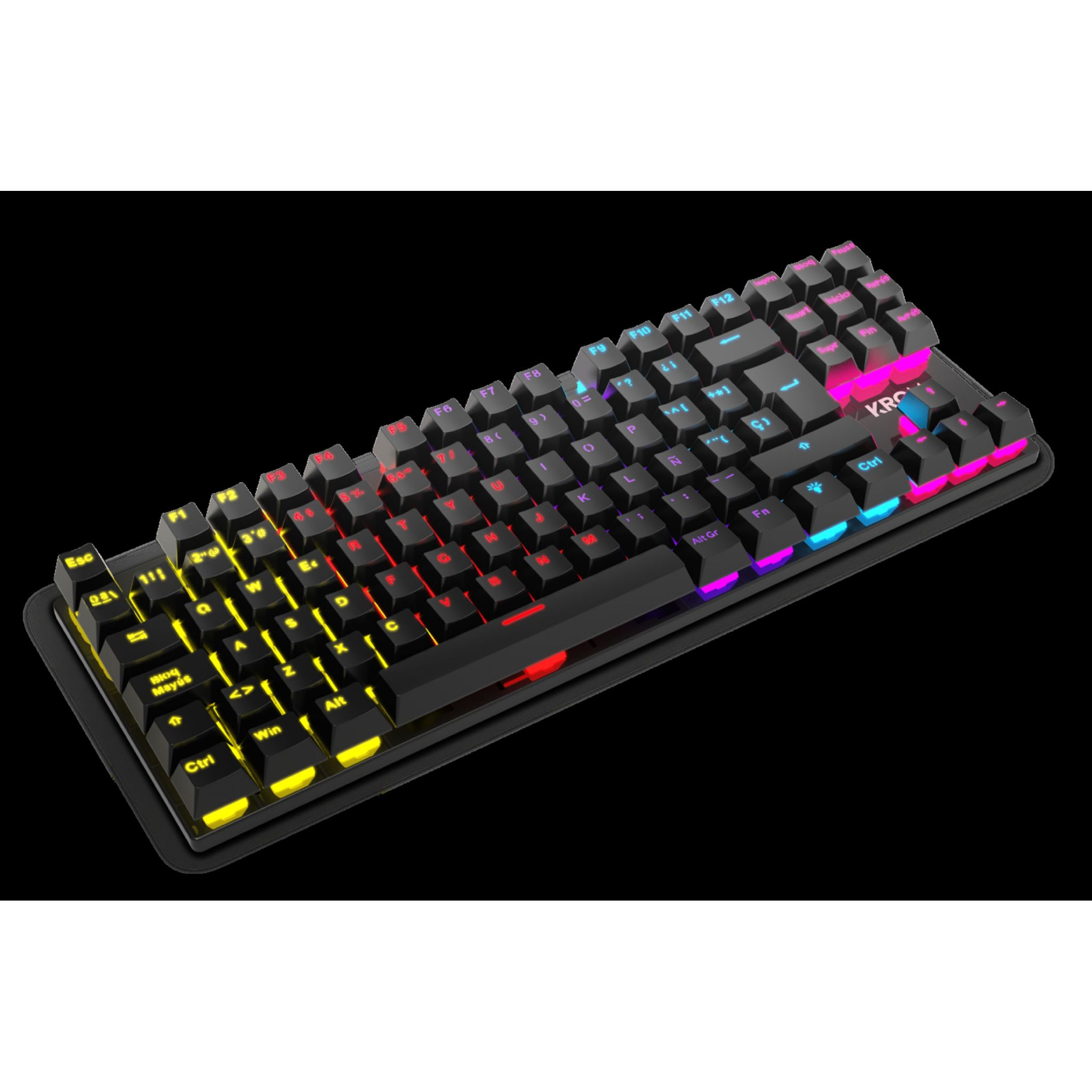 Klawiatura podświetlana RGB z czarnymi klawiszami. Posiada strefy kolorowego światła.