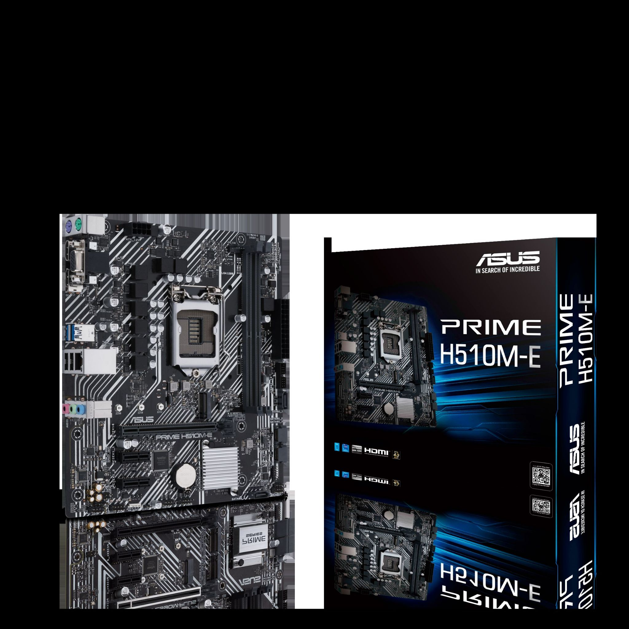 Computer-Motherboard und dessen Box, mit ASUS-Branding sichtbar.