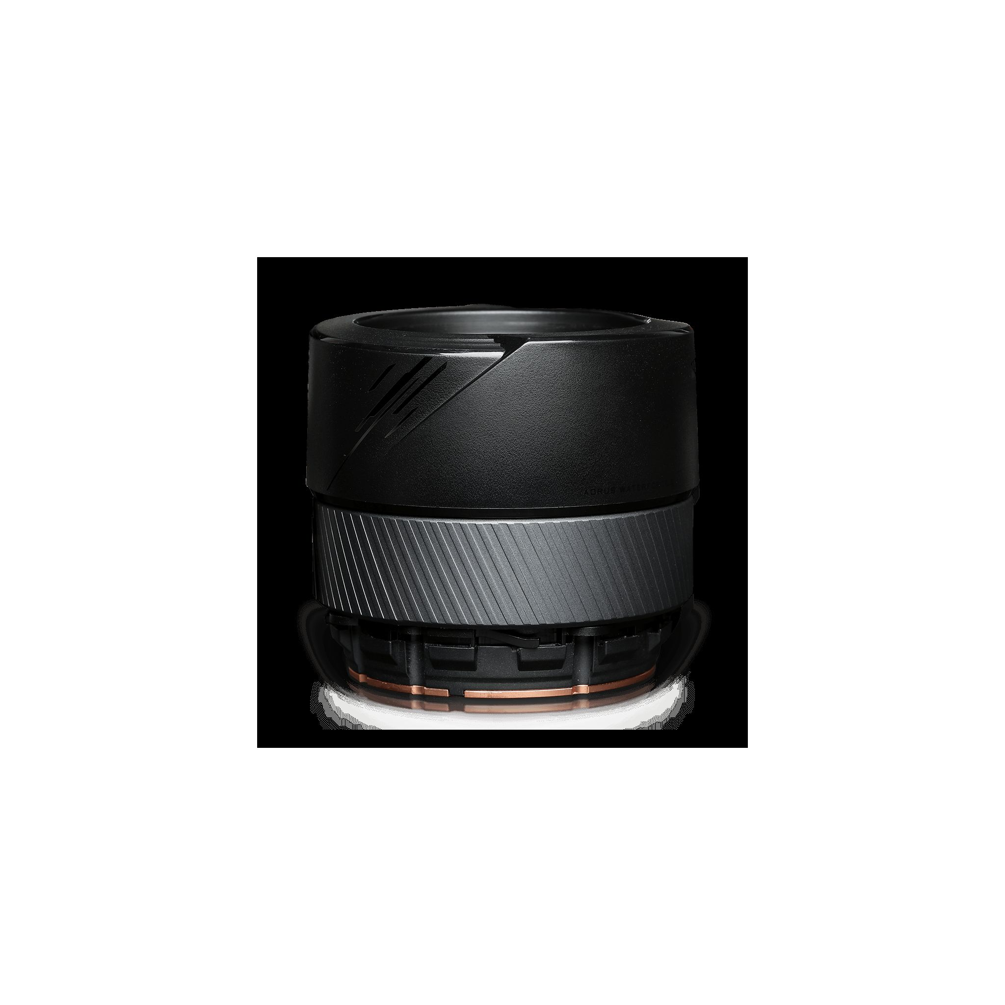 Czarny cooler CPU z miedzianą podstawą i czarną górą.