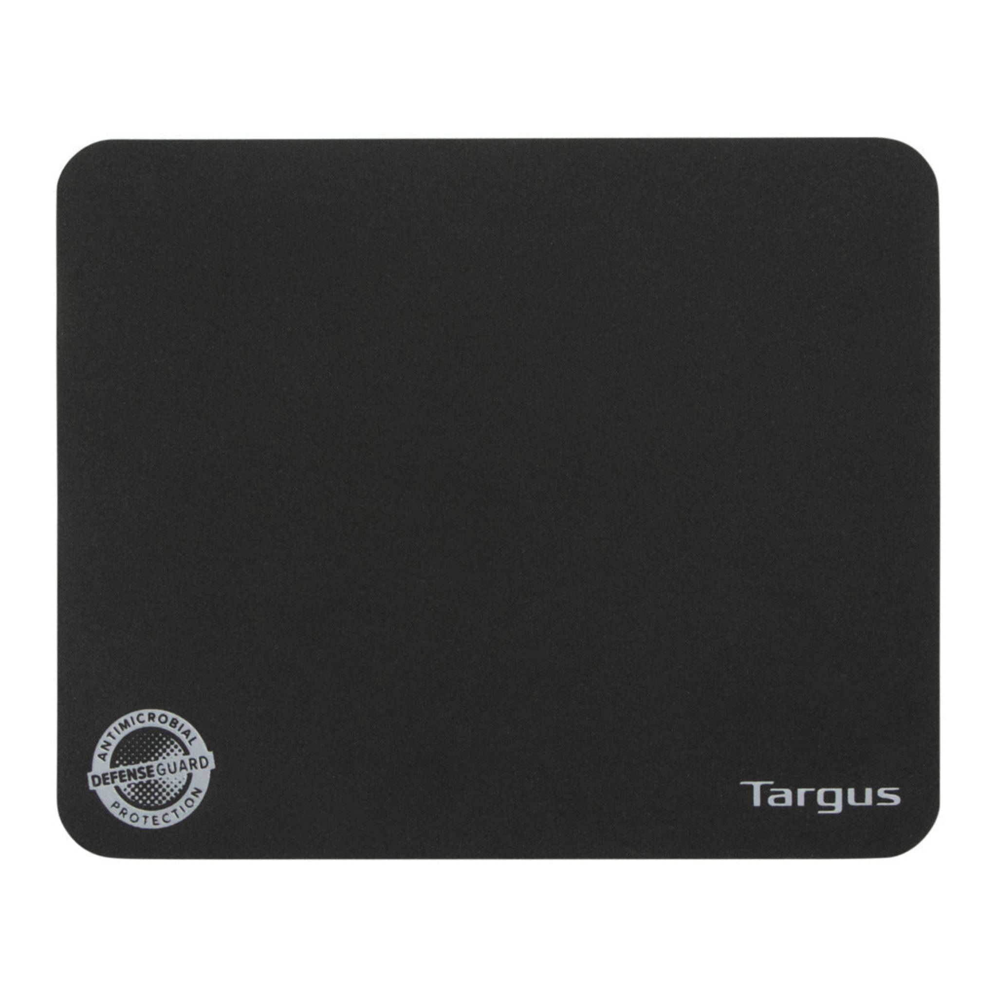 Alfombrilla de ratón Targus negra con logotipo y texto en blanco.