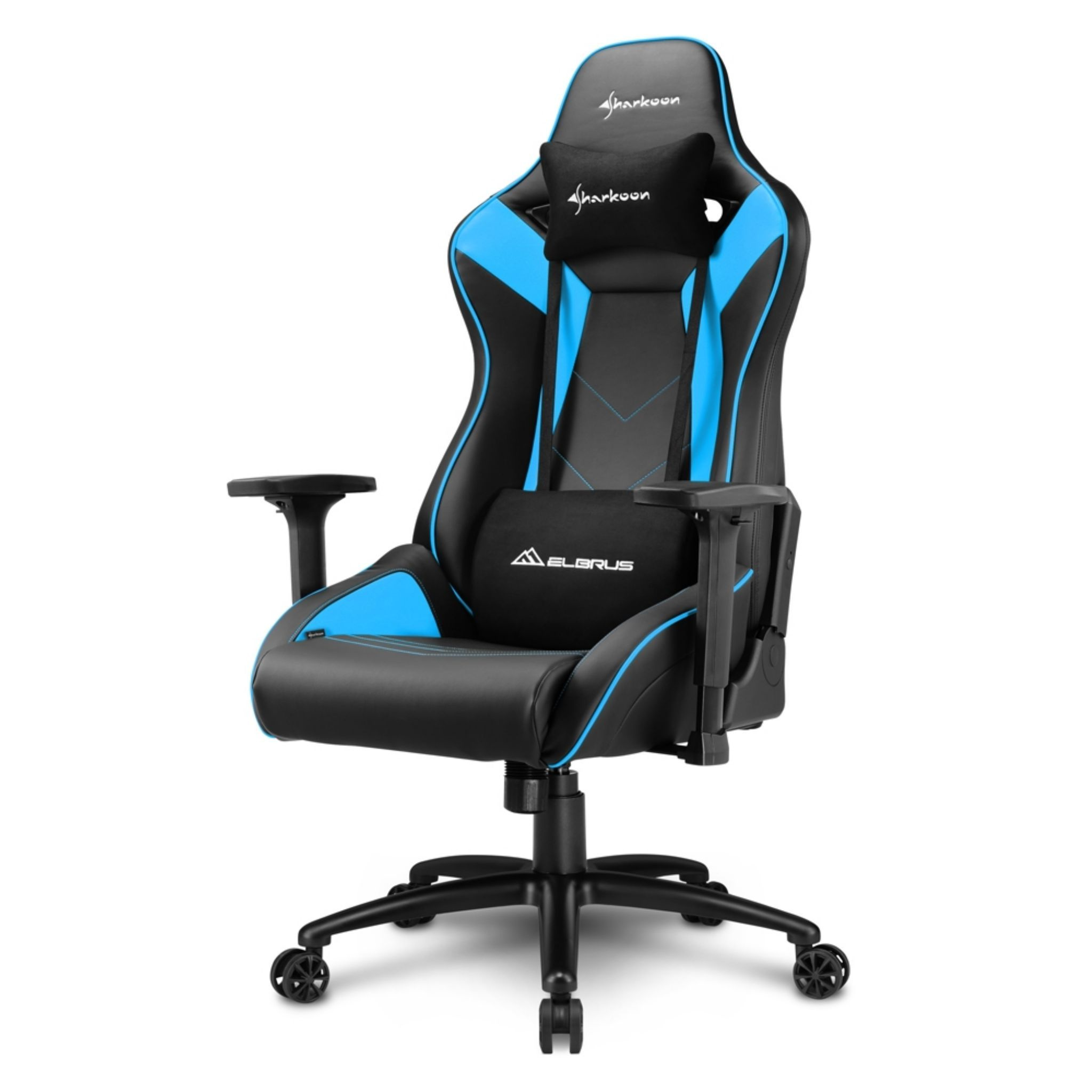SHARKOON ELBRUS 3 Gaming schwarz/blau (Synthetisches Armlehnen, Aluminium-Fußkreuz, 3D Gaming Stuhl Stühle, Leder, darkslategray