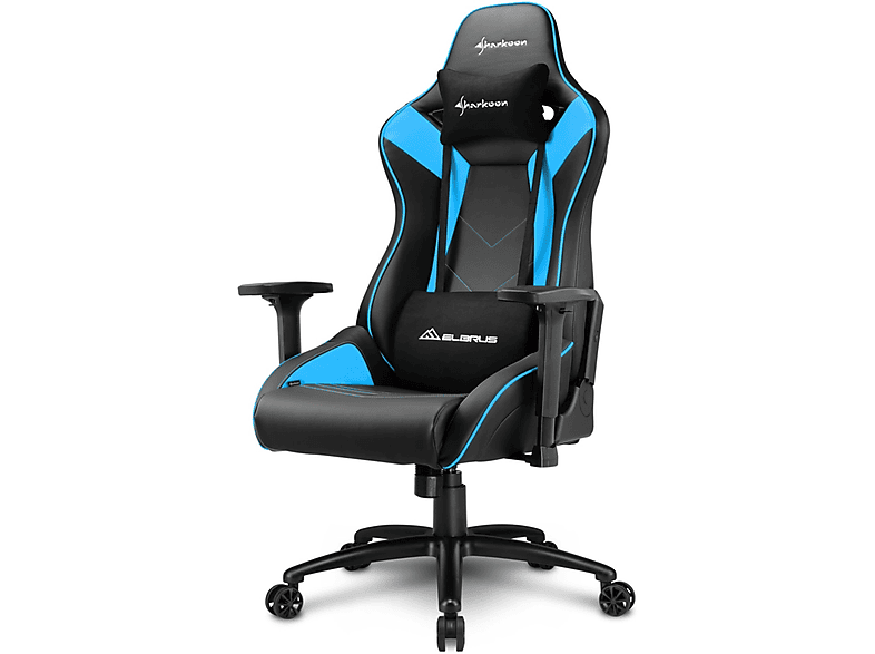 Gaming Stühle, ELBRUS (Synthetisches 3D Stuhl Aluminium-Fußkreuz, SHARKOON Leder, Gaming darkslategray schwarz/blau Armlehnen, 3