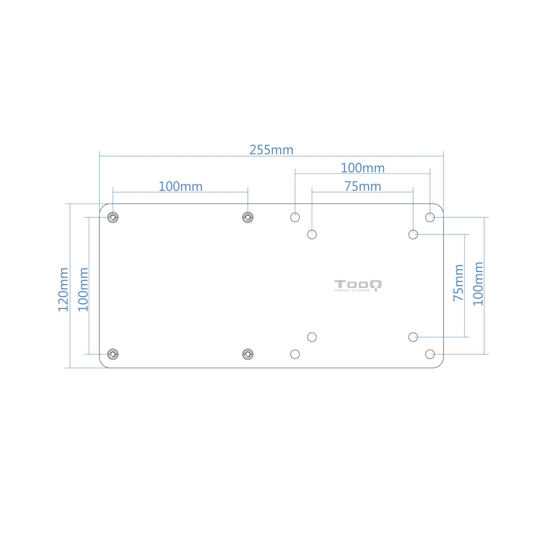 Diagrama con mediciones y dimensiones en mm de un objeto rectangular.