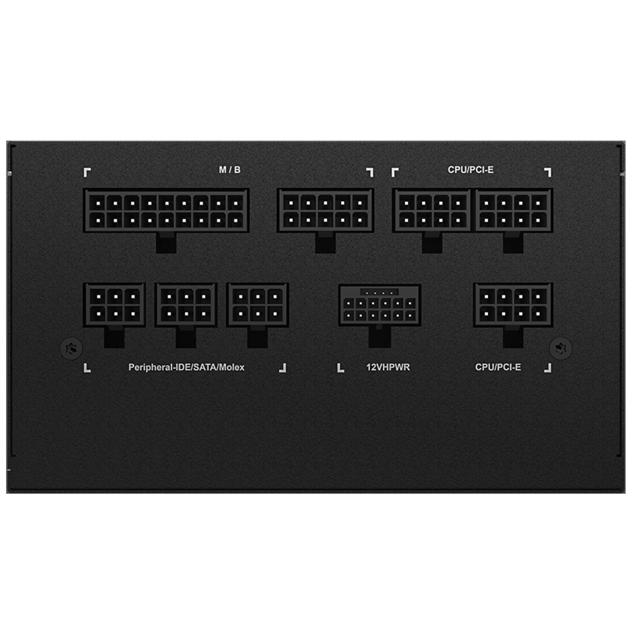 Czarny zasilacz komputerowy z wieloma gniazdami.