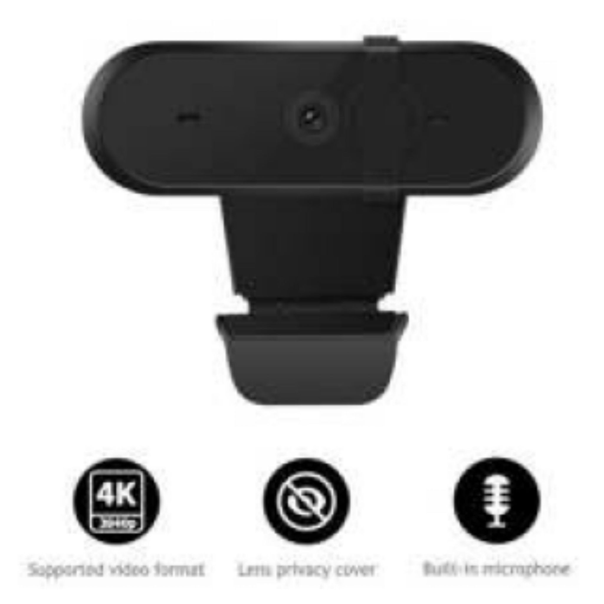 Czarna kamera internetowa z obsługą 4K, osłoną prywatności i mikrofonem.