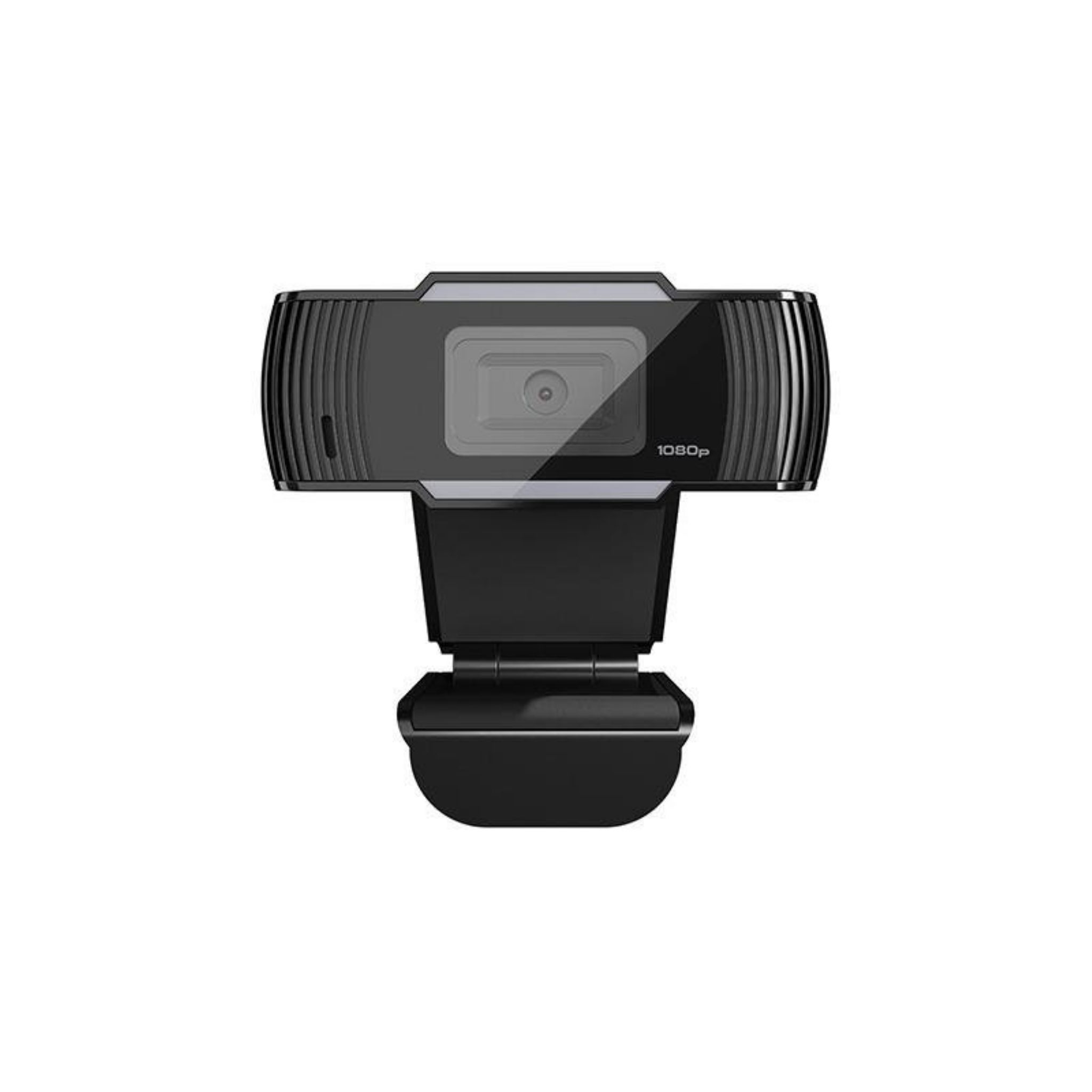Czarna kamera internetowa z czarną podstawą. Kamera ma tekst 1080p.