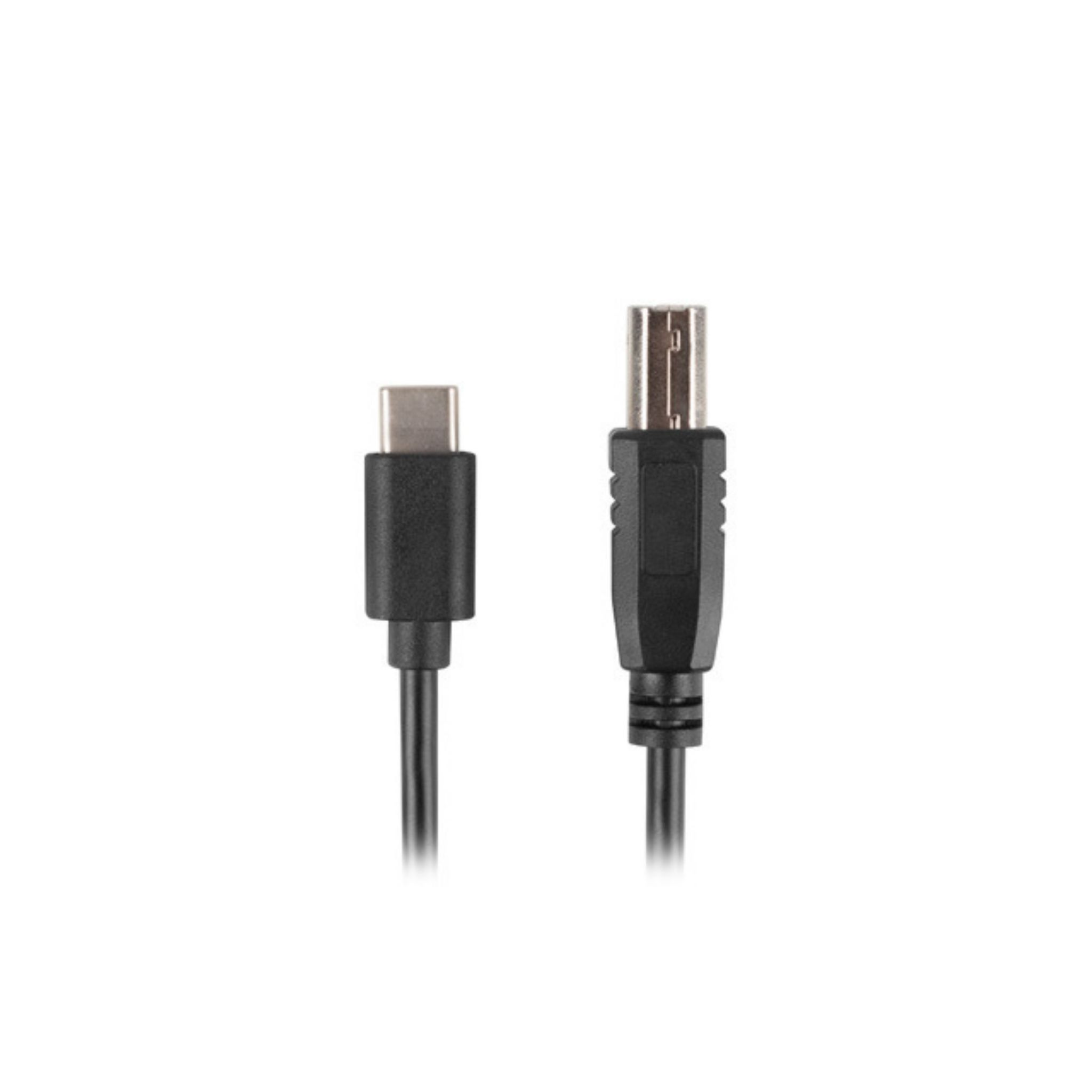 Dos cables USB negros con conectores diferentes. Fondo blanco. Uno es USB-C.