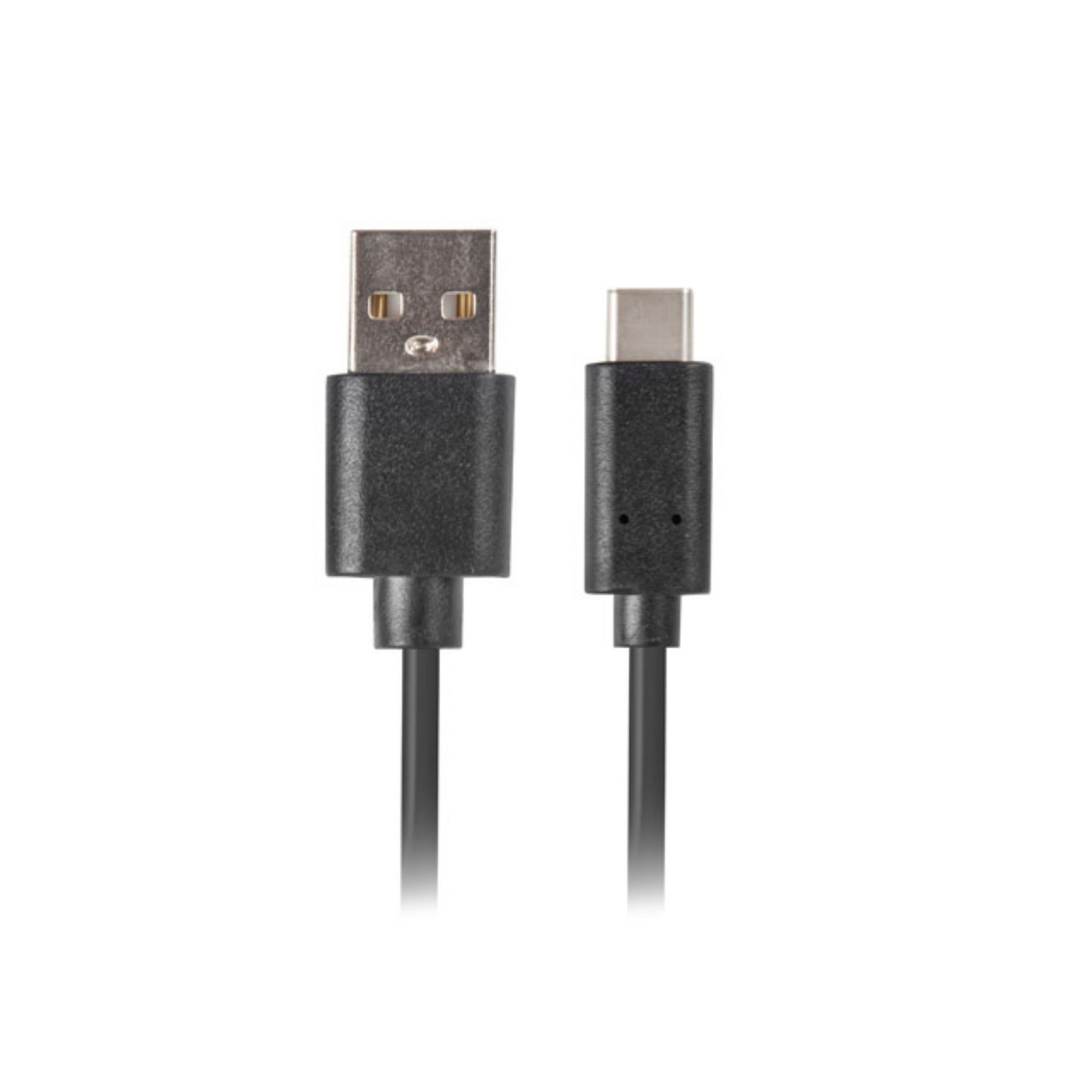 Czarny kabel USB do USB-C z wtyczkami na obu końcach, na białym tle.