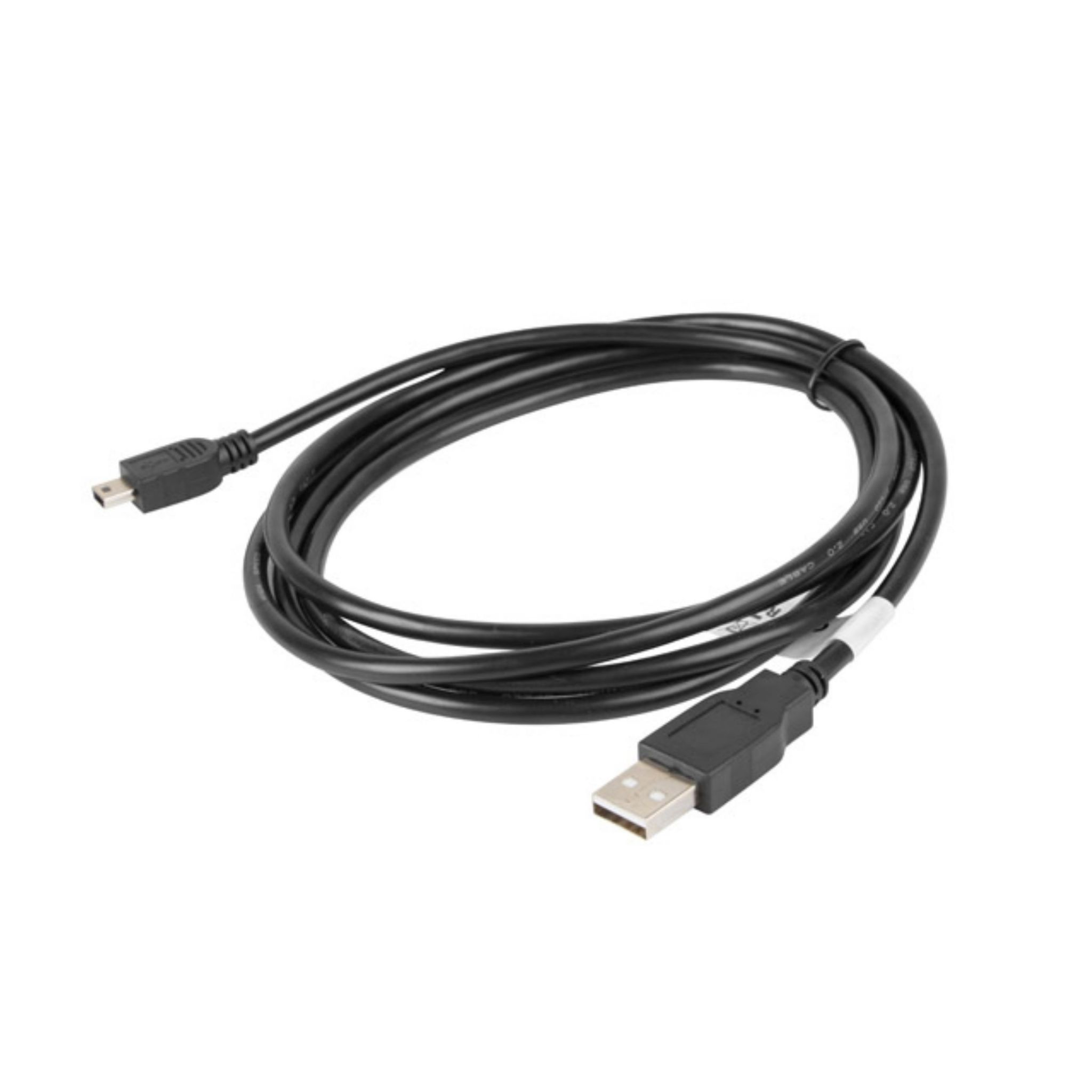 Schwarzes USB-Kabel mit USB-A- und Micro-USB-Anschluss. Das Kabel liegt auf weißem Untergrund.